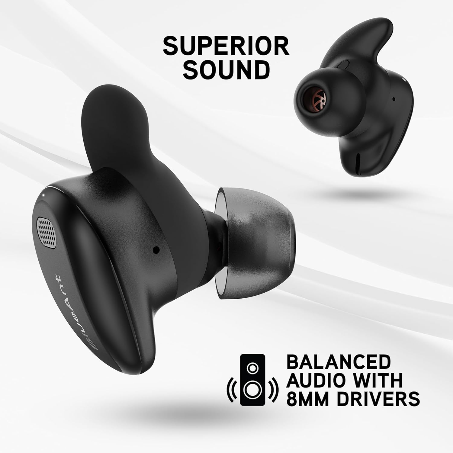 Blueant Pump Air Epic True Wireless Earbuds, Active Noise Cancelling with Transparency, 40Hr Battery with Charging Case, IP54 Sweatproof, 6 Mic Clear Calls, Rapid Charging, Black