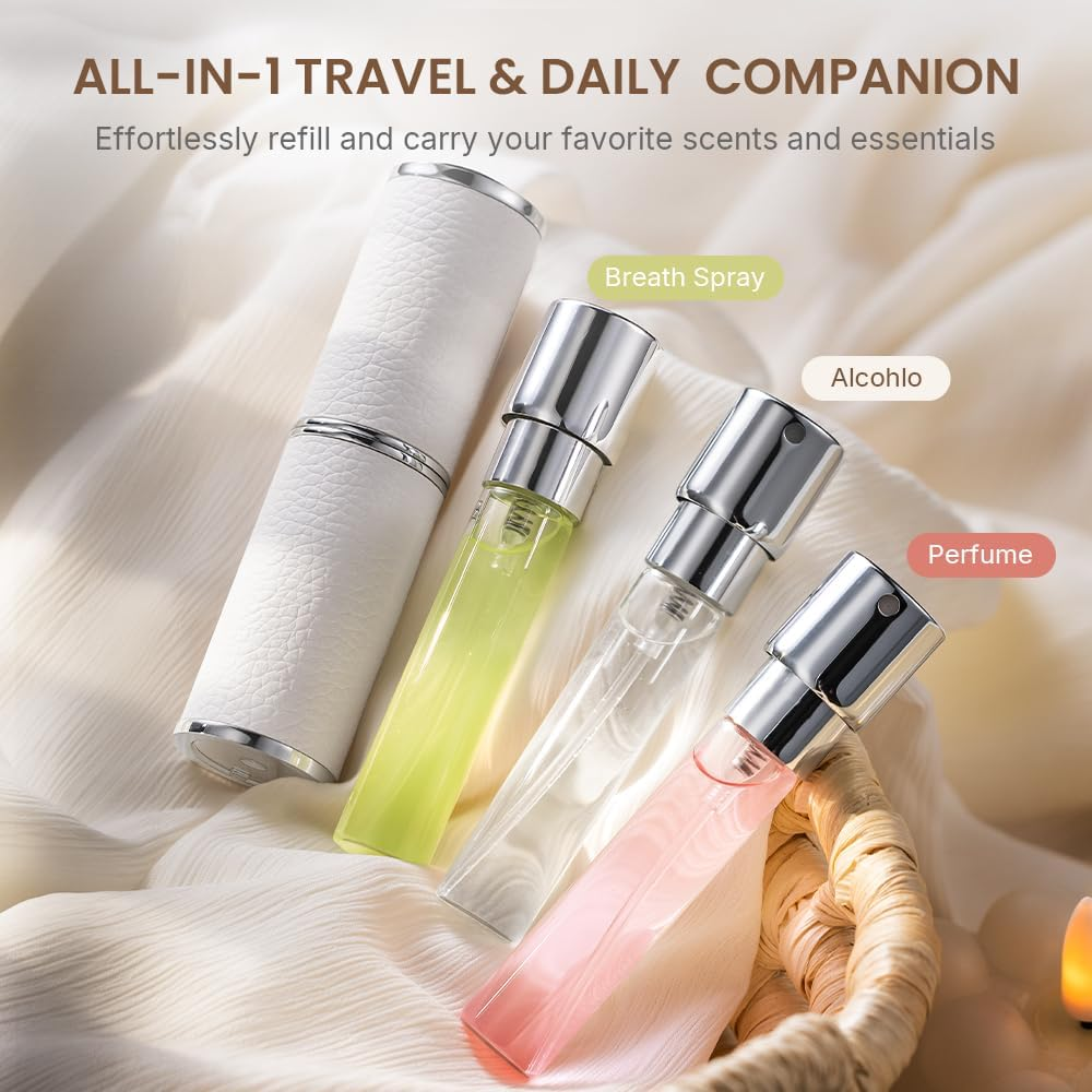 Cryslora Perfume Atomiser, Rotary Press Leather Refillable Perfume Bottle, High-End Portable Dispenser Bottle for Gift or Traveling, 8 Ml (Red) - B-Black image number 6