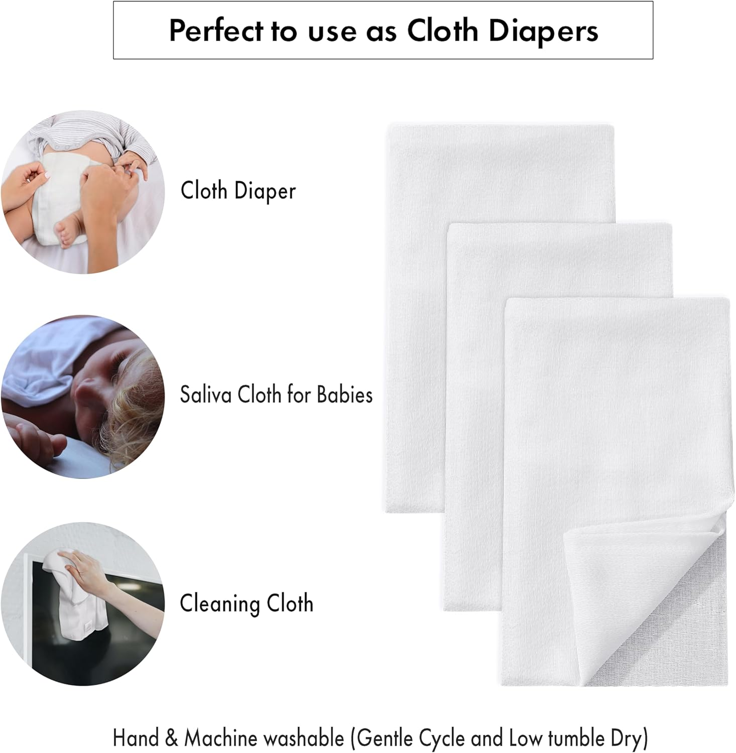 Ruvanti Cloth Diapers 100% Cotton Burp Cloth/Reusable Diaper Large 24X24"