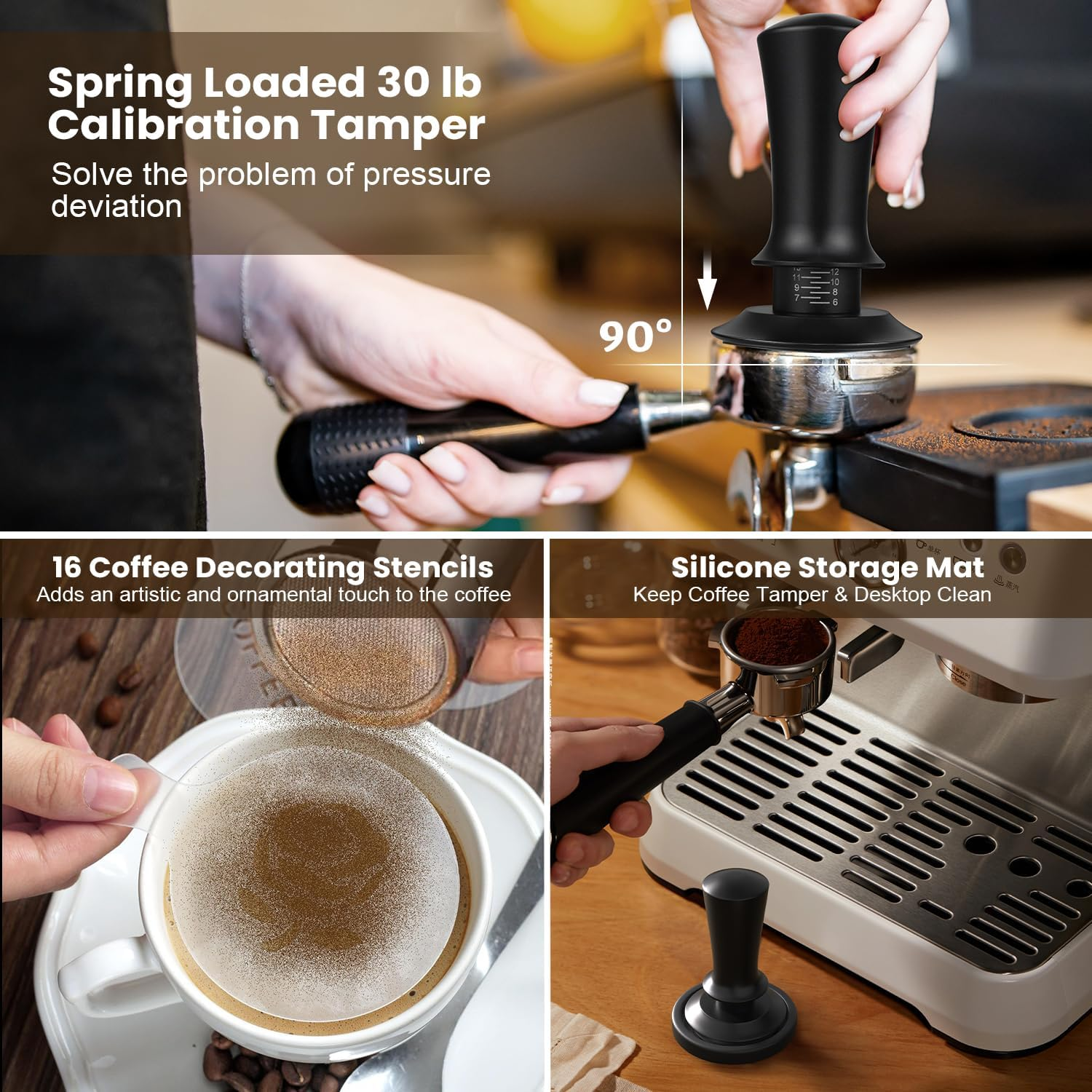 Xkimos 53Mm Coffee Tamper with 53.3-54Mm Portafilters,Coffee Tamper with 304 Stainless Steel Corrugated Base,Compatible with Popular Sage Models,Spring Loaded Adjustable Pressure Coffee Tamper image number 6
