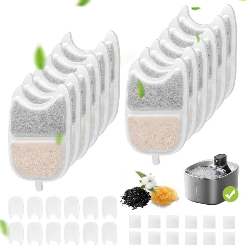 Cat Fountain Filter 12 Set, 12 Pieces Filter Cat Fountain and 24 Pieces Foam Filter Replacement Filter with Resin and Activated Carbon with for 4L Cat Fountain Wireless with Motion Sensor image number 4