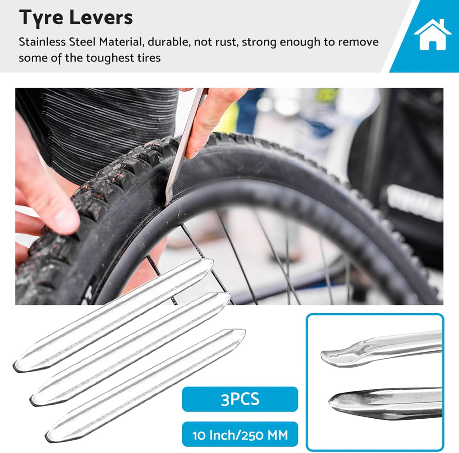 MAX COOL 3 Pack Tyre Levers, Motorcycle Bike Cycle Bicycle Tyre Levers, Pry Bar Tyre Remover Spoon Iron Changing Tool, Bike Tire Lever Car Tyre Repair Kit Tool for Bicycles/Motorcycle/Car/Lorry Tube image number 3