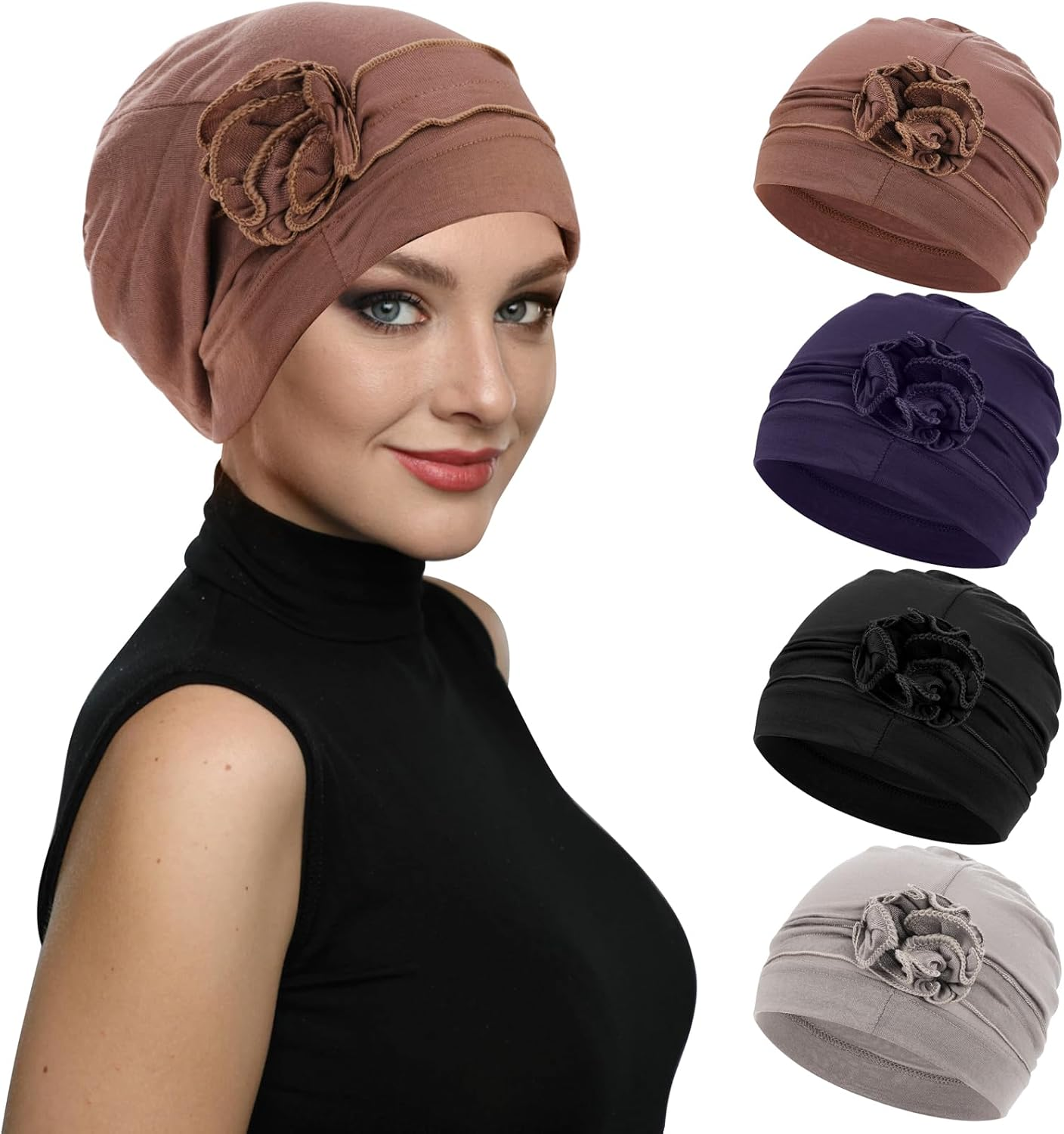 XEPST Pack of 4 Women'S Chemo Hats Bandana Turban Women'S Chemo Turban Headwear Beanie Hat Cap for Women Cancer Patients Hair Loss