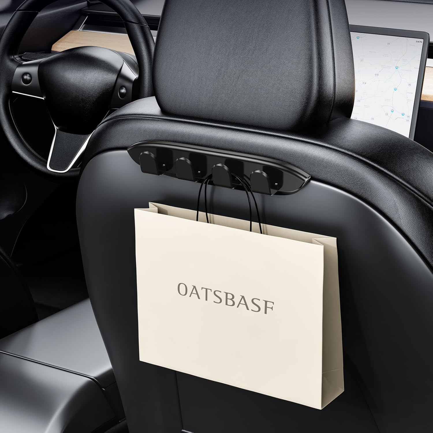 OATSBASF Tesla Model Y/3 Seat Hooks - 2 Pack Headrest Organizer, Car Bag & Purse Hanger image number 3