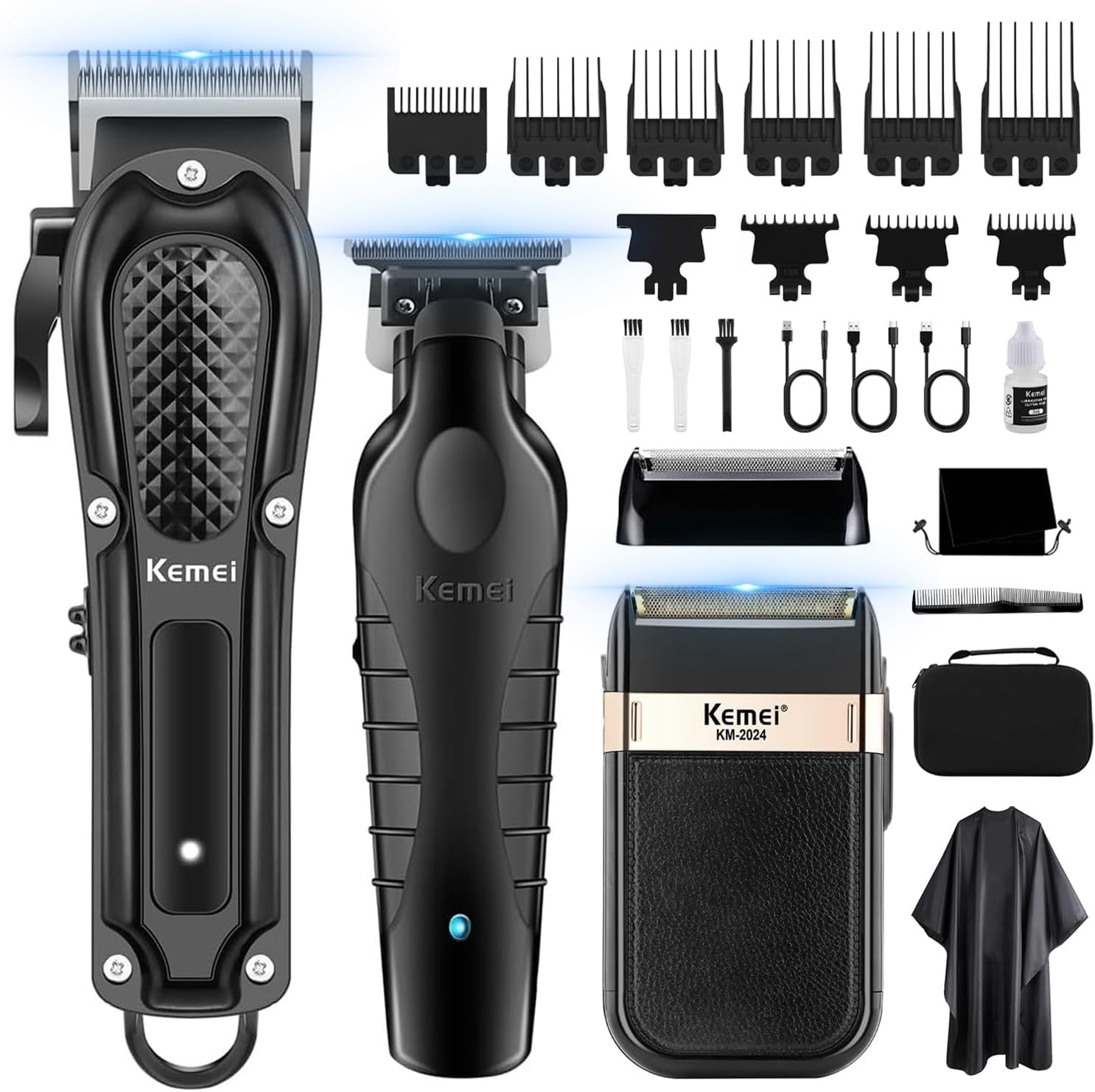 KEMEI Professional Hair Clippers for Men, Cordless Barber Clipper T-Blade Beard Trimmer Foil Shaver Set, Rechargeable Electric Fade Clipper Hair Cutting Kit, KM-1071, KM-2299, KM-2024 image number 1