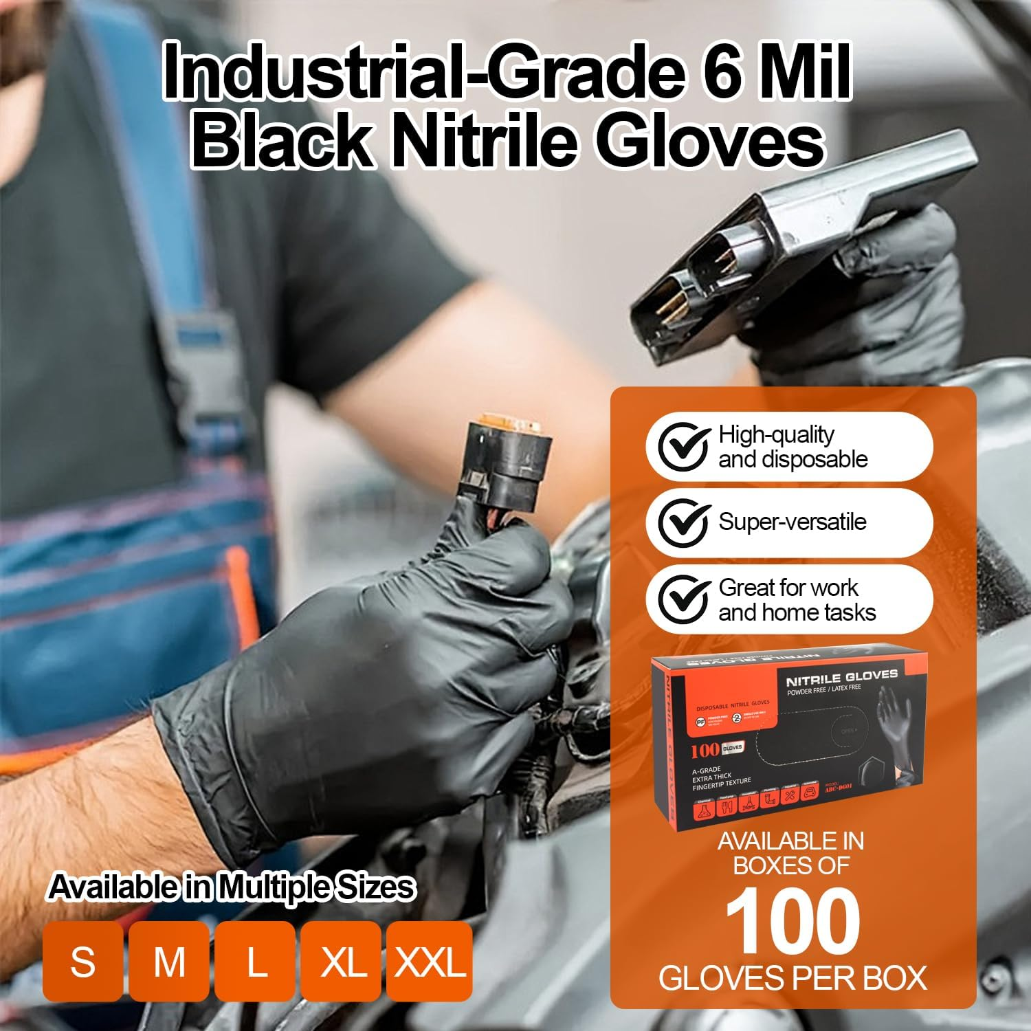 COZY CORE Black Nitrile Gloves,6.0 Mil, 100 Pcs Quality Stretch Nitrile Chemical Resistant Medical Cooking Cleaning Disposable Black Gloves image number 5