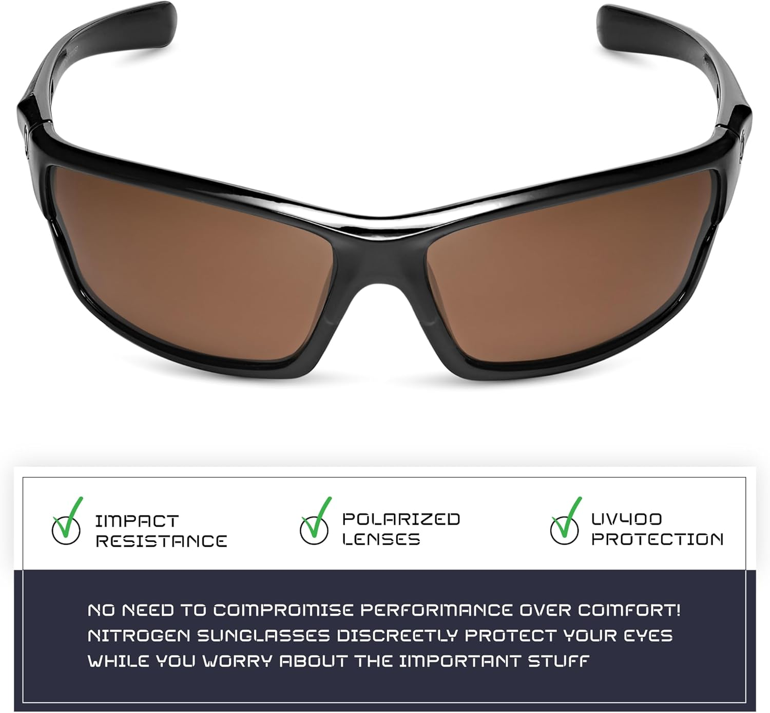 Nitrogen Polarized Wrap around Sport Sunglasses for Men Women UV400 - Black With Smoke Tint image number 5