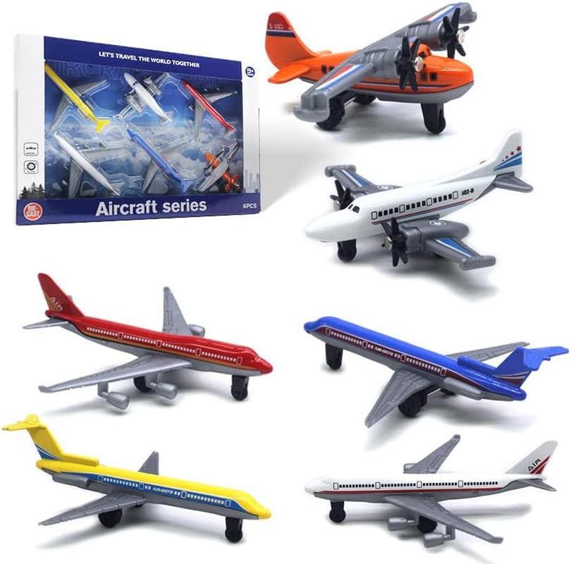 Toy Airplane 6 Pack Mini Diecast Airplanes, Aircraft Plane Playset Includes Glider Planes, Airlines Plane Toys for Birthday Party Favor Toys for Kids Boys and Girls - Blue,White image number 2