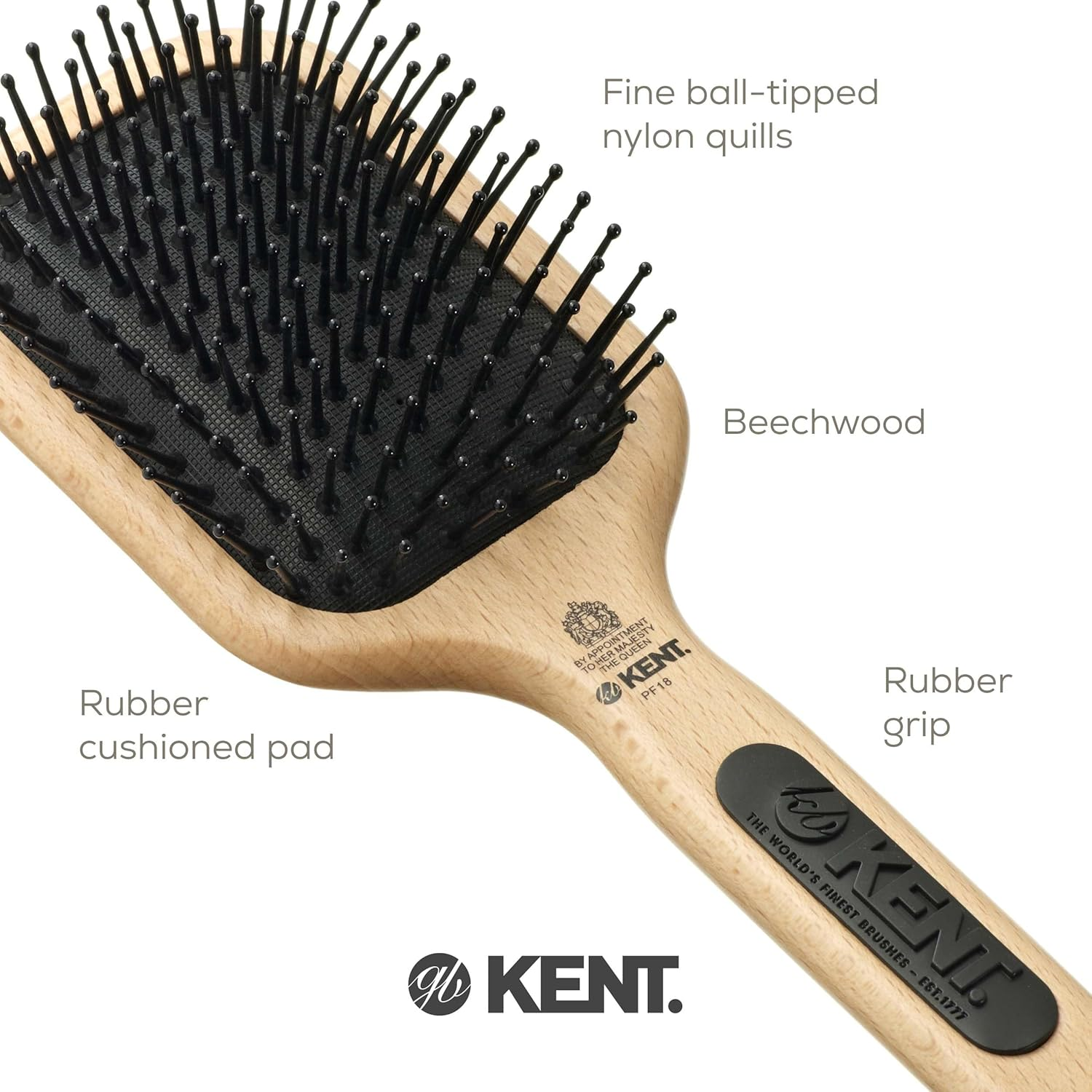 Kent Paddle Hair Brush with Non Scratch Ball-Tipped Nylon Quills, Medium image number 4