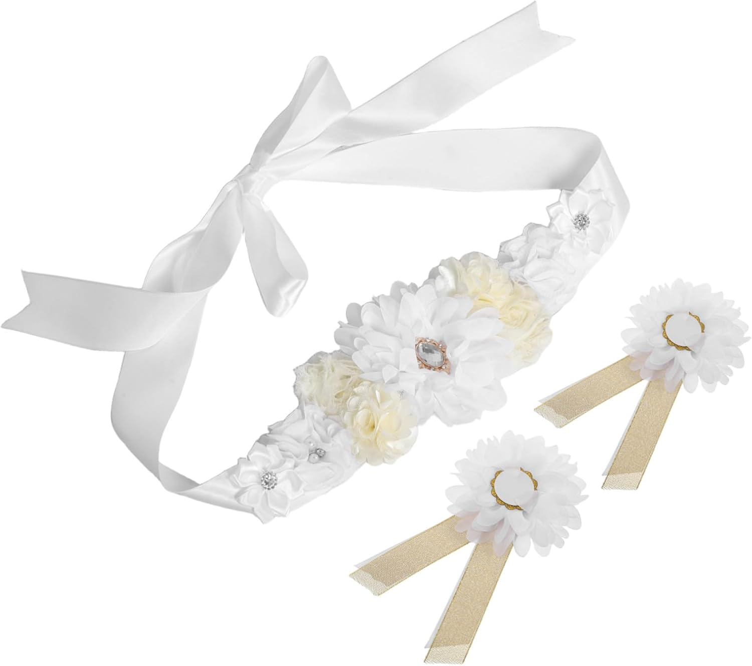 SHOWERORO Adjustable Maternity Flower Sash Belt with Back Support for Pregnant Women Elastic Stretchable Belly Band for Shower Pregnancy Photography And image number 1