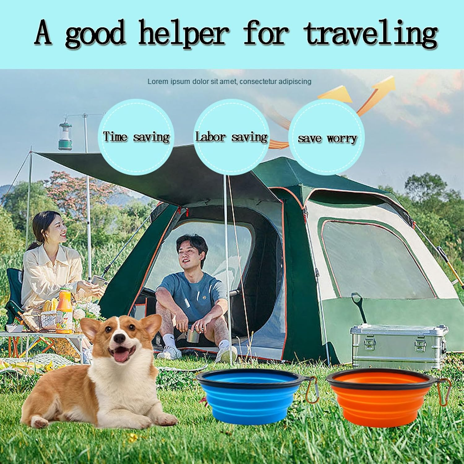Dog Bowl,Pet Collapsible Bowls,2 Pack Portable and Foldable Pet Travel Bowls with 2 Carabiners,Collapsible Dog Water Feeding Bowls Dish for Dogs Cats and Small Animals (Blue+Green) image number 5