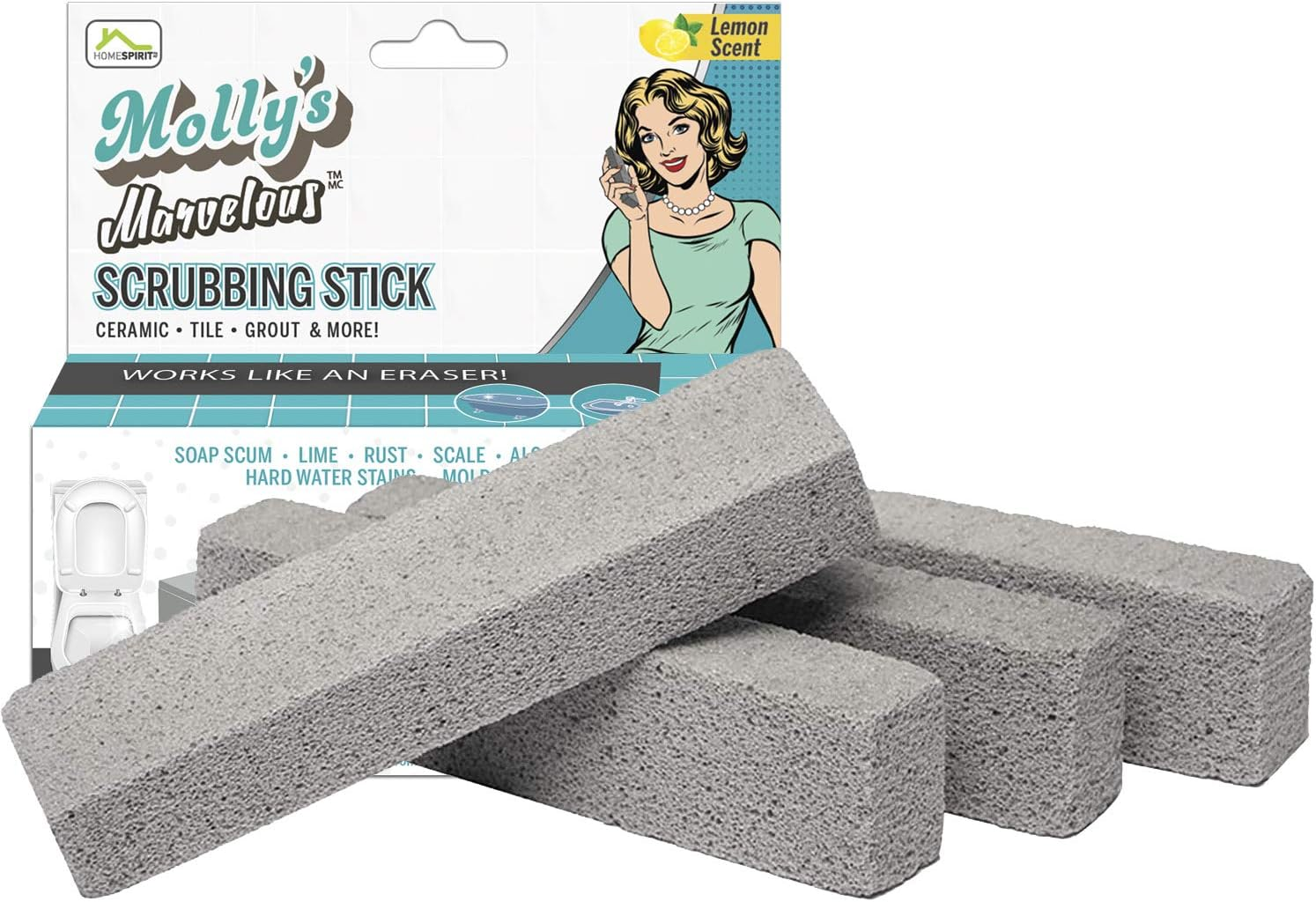 Molly'S Marvelous Scrubbing Sticks, Pumice Stones for Tiles, Bathroom, Kitchen, and Hard Water, Household Cleaning Tool, 4Pk image number 6