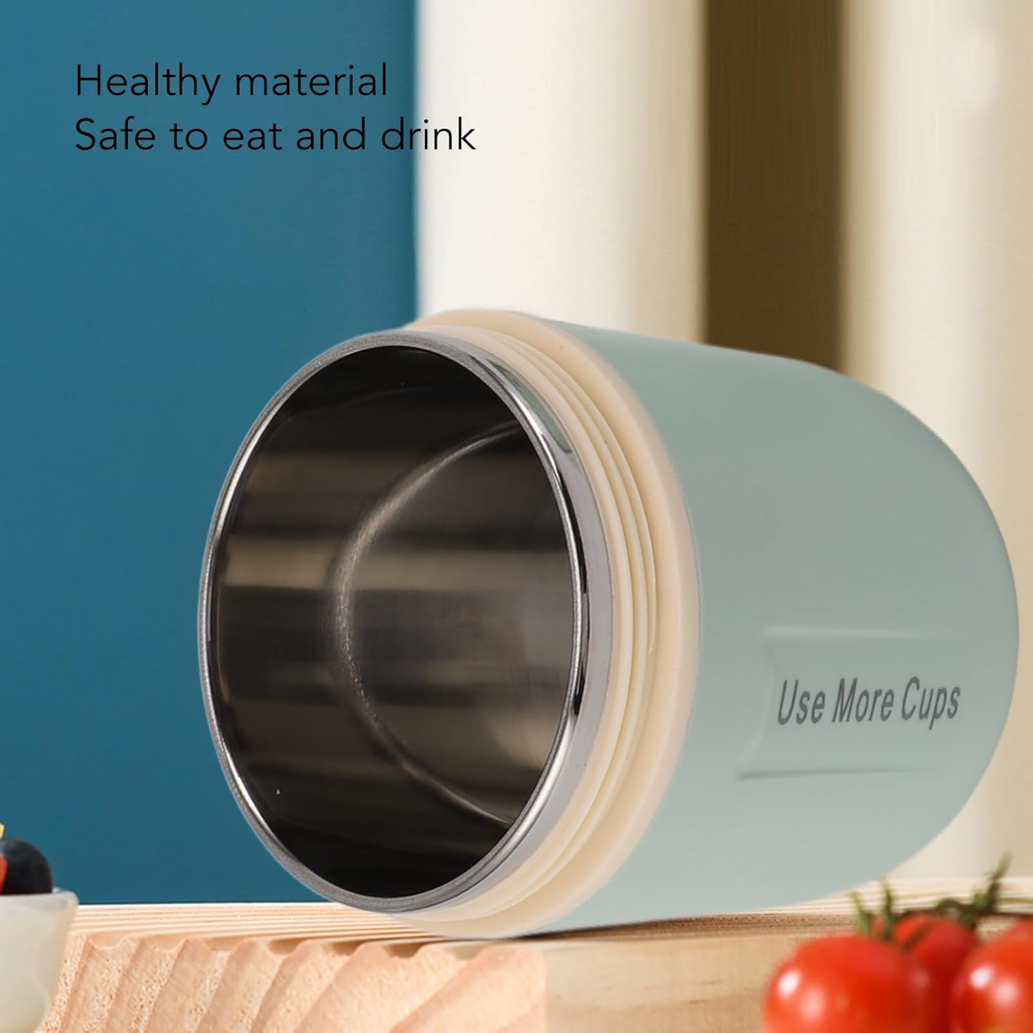 Insulated Food Jar, 500Ml Kids' Vacuum Triple Layer Insulated 304 Stainless Steel Food Jar, Leakproof Lid Soup Thermos for Hot Food with Folding Spoon, for Hot & Cold Food (Mint image number 3