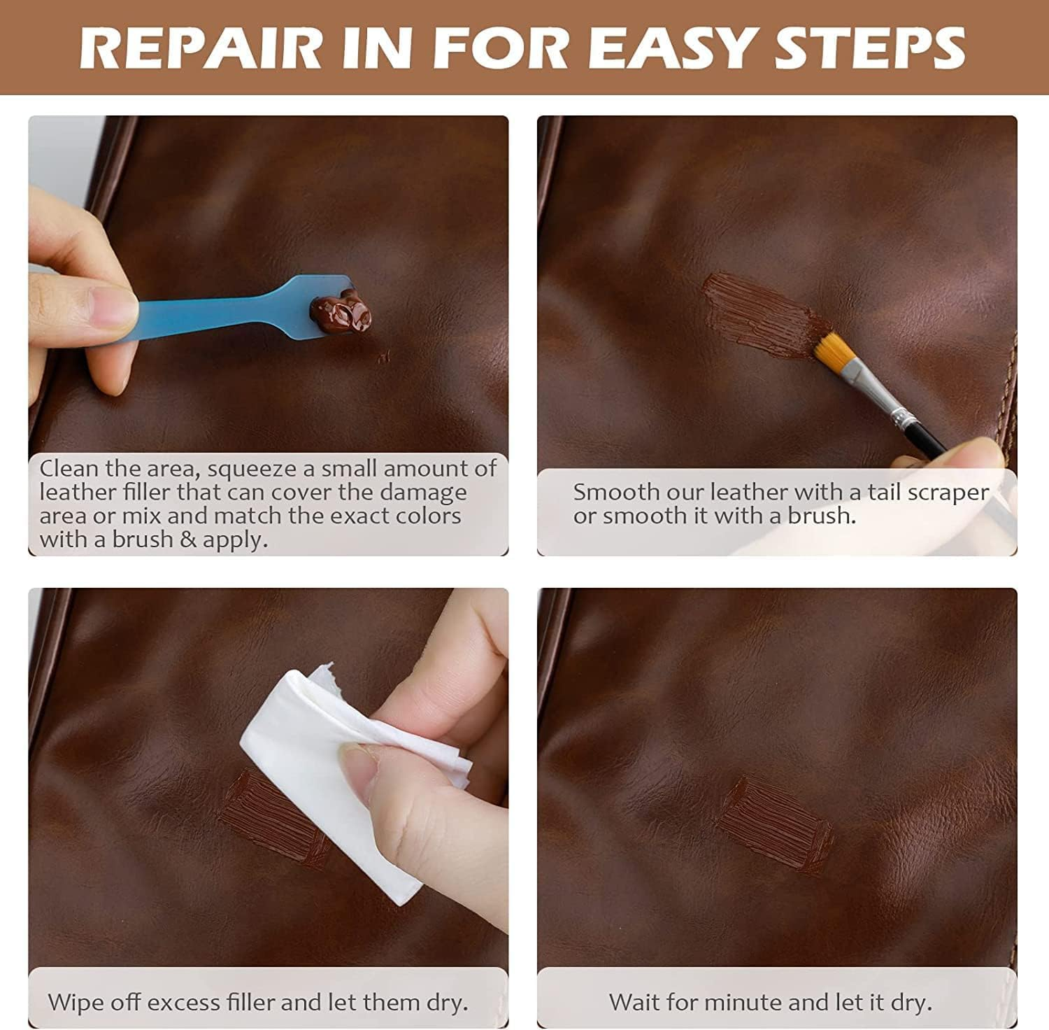 18 Colors Leather Repair Kit for Furniture and Vinyl Repair Kit for Refurbishing Upholstery, Couch, Boat, Car Seat, Shoes and Jacket - Leather Dye Kit - a Simple and Convenient Solution - 12 Color image number 6