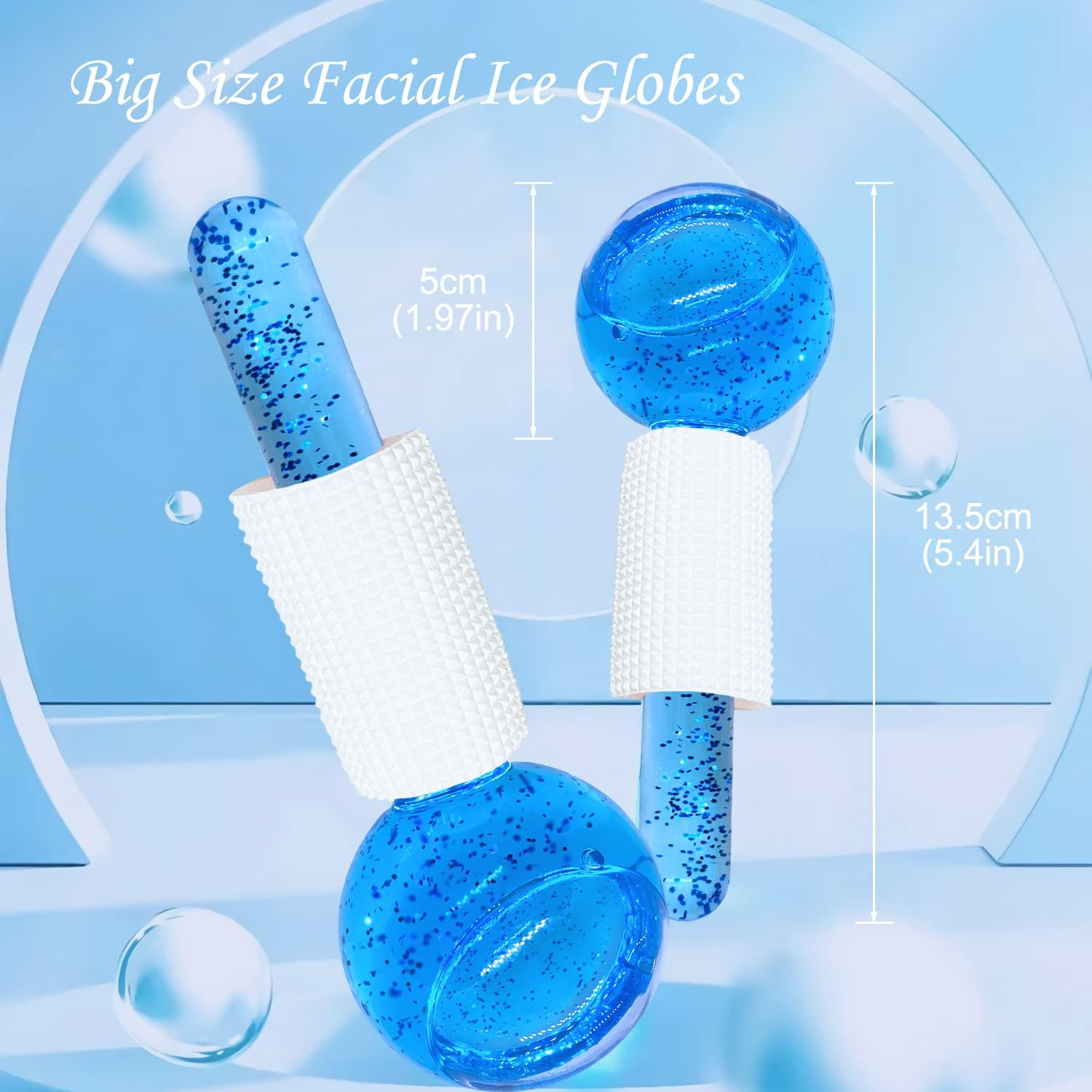 Ice Globes for Facials, 2PCS Cooling Ice Balls for Face, Ice Roller for Facial Massager, Freezer Safe and Highly Effective Ice Globes Tool for Face and Eyes, Daily Beauty, Reduce Puffiness (Blue) - White image number 4