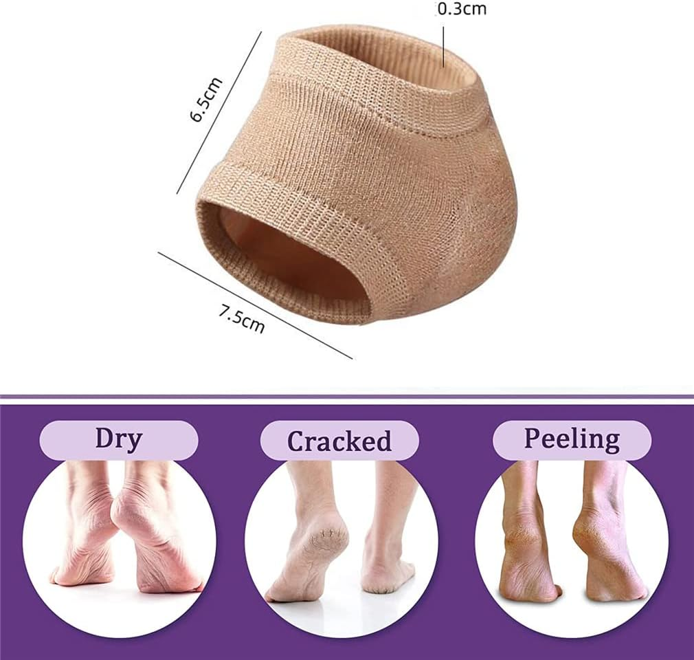 Moisturizing Heel Socks, 2 Pairs Soft Gel Lined Heel Socks for Dry Rough Cracked Feet, Gel Heel Repair Socks Overnight Moisturizing Spa Socks for Softening and Repairing Chapped Feet Skin Care (Skin) image number 5