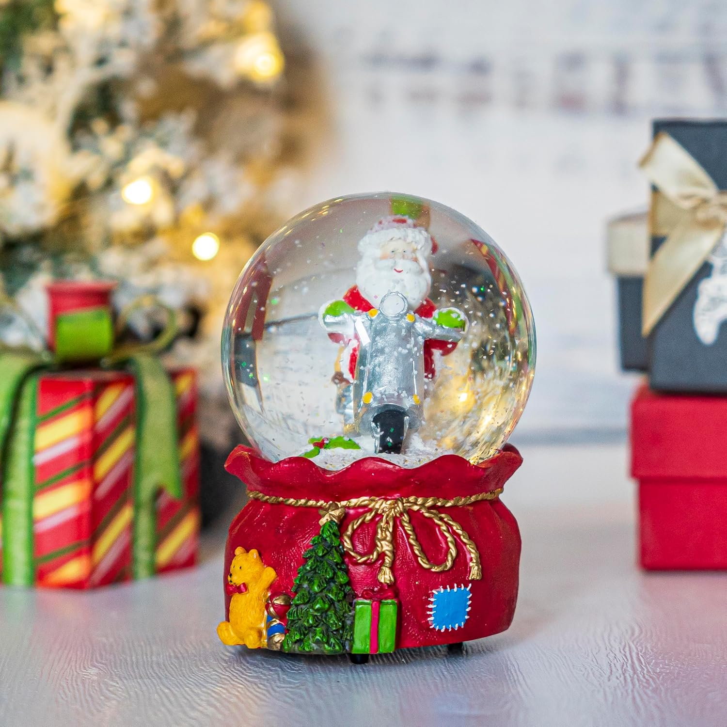 Snow Globes Glitter Water Globe Decoration Musical Snow Globes Decor Plays We Wish You a Merry Christmas, 100Mm, Santa Riding a Motorcycle image number 6