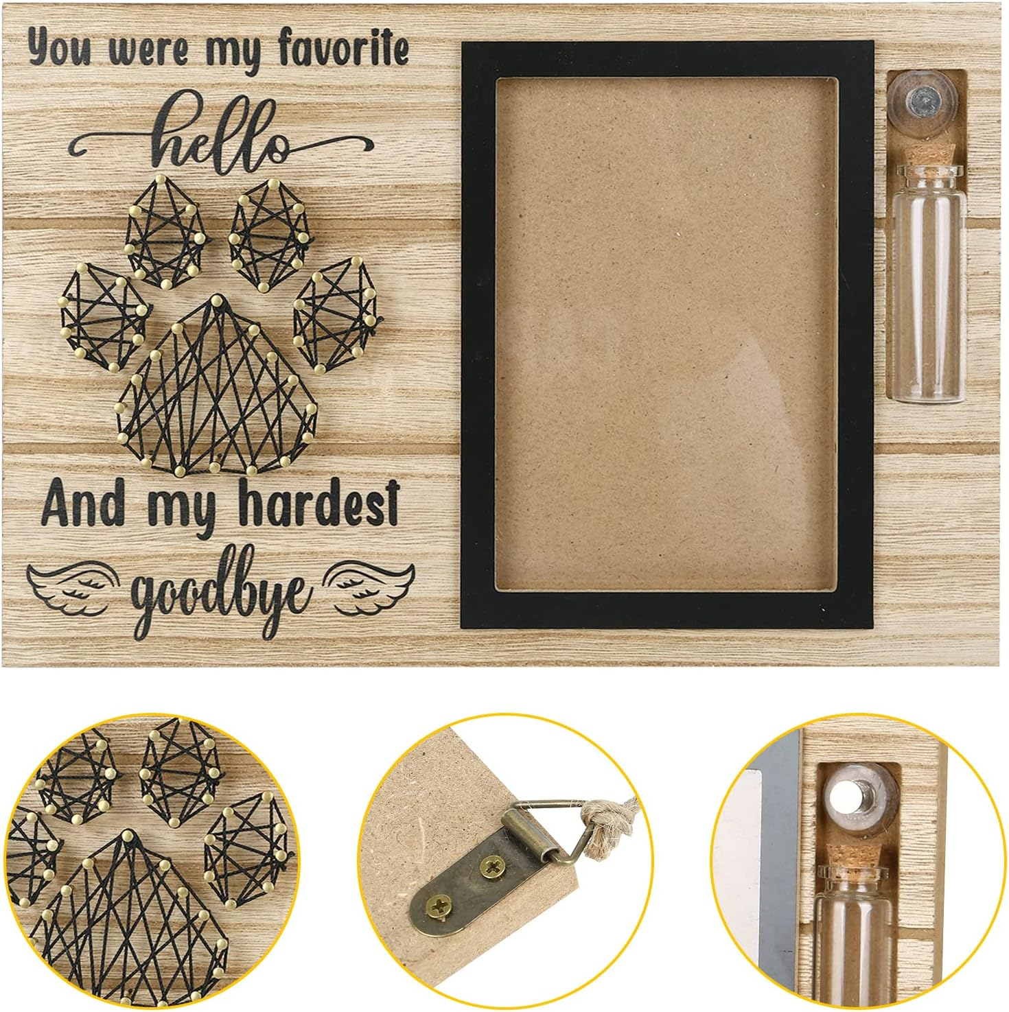 Pets Memorial Picture Frame, Cat & Dogs Pet Wooden Memory Photo Frame, Rectangular Picture Frame Commemorative for Loss, Pet Souvenir Keepsake Memorial Gifts Sympathy Gift (C) image number 5