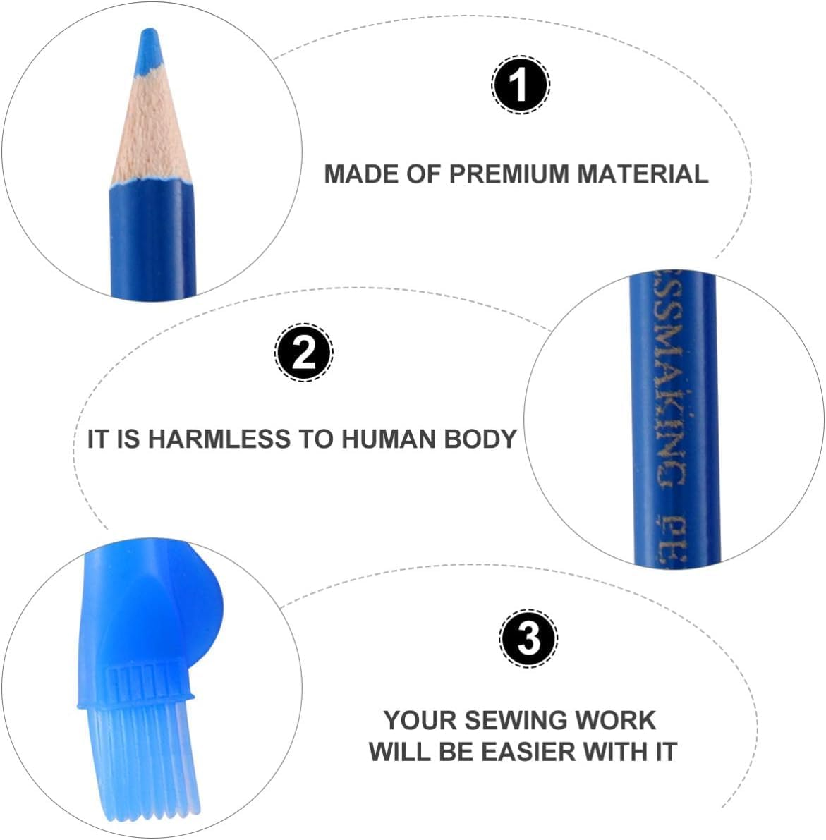 12Pcs Tailors Chalk with Brush Cap,Fabric Pencils Water Soluble Pen Tailor Mark Chalk with Brush Cap,Three Colors Pencils for Tailors Chalk,Sewing Pencils for Tailor or Home Marker and Tracing Tools image number 1
