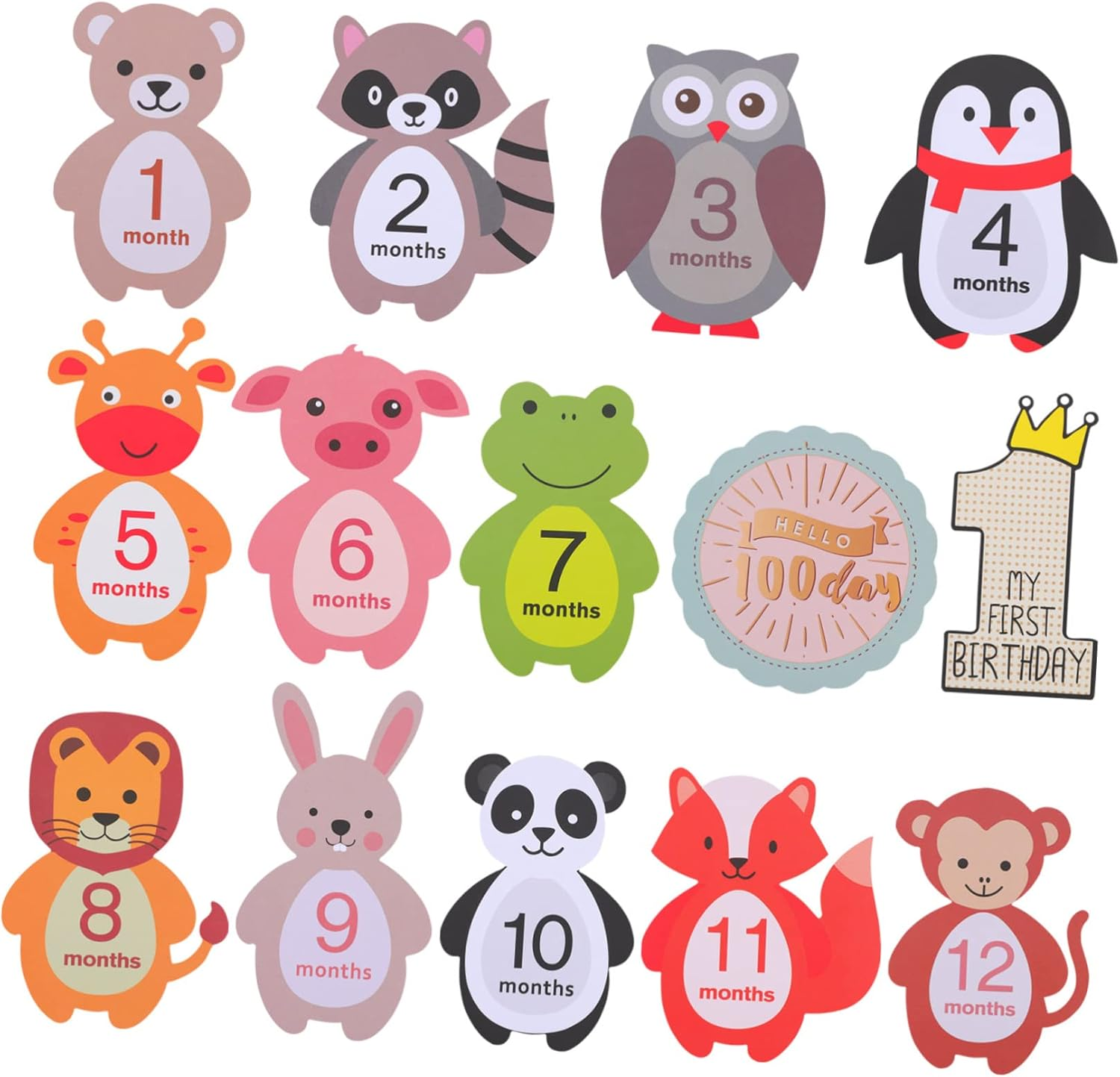 TEHAUX 24Pcs Milestone Decals Self Adhesive Animal Stickers for Photo Memories and Growth Tracking Shower Decoration image number 1