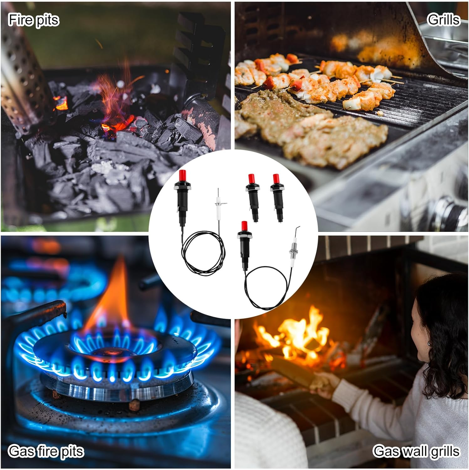 4Pcs Piezo Spark Igniter, Grill Igniter Replacement with Straight and Bent Needle Wire Spacer Nut for Gas Grill Barbecue Stove Kitchen image number 4