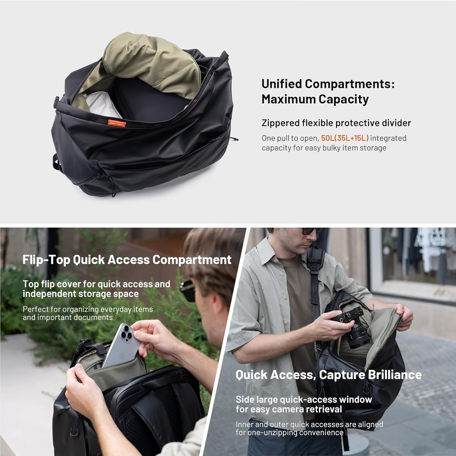 PGYTECH Onemo Travel Backpack 35L, Multifunctional Camera Bag for Traveler and Photographer, Hiking Backpack for Canon/Nikon/Sony and DJI Drones, Waterproof Insert for Laptop up to 16 Inch, Green image number 2