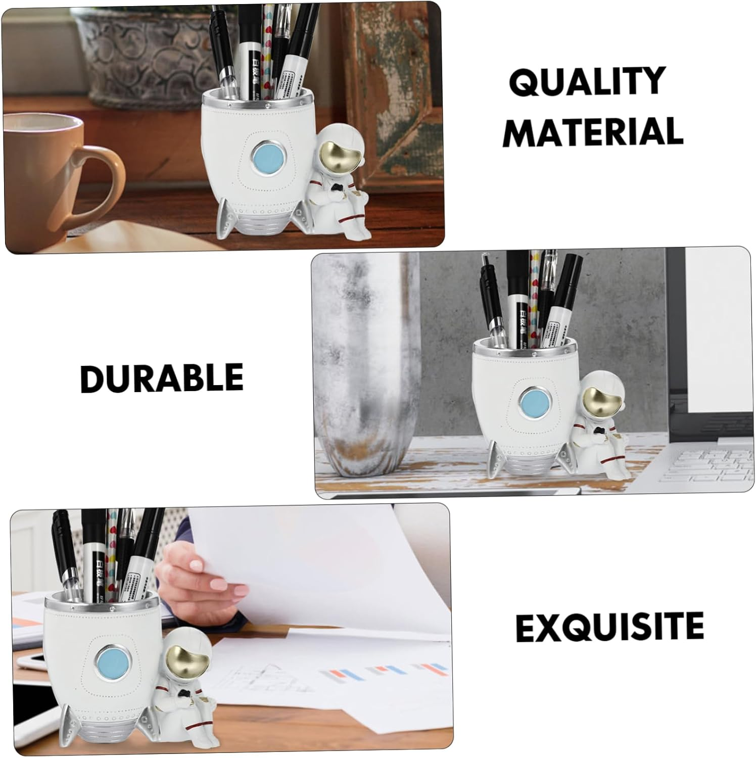 NUOBESTY Resin Astronaut Rocket-Shape Pen Holder Storage Desk Organizer for Home Office Ergonomic Desk Accessory image number 1