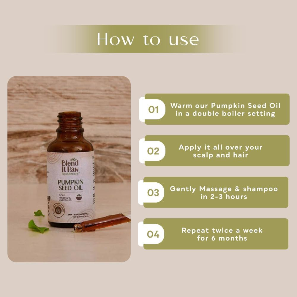 Blend It Raw Apothecary Pumpkin Seed Oil, 30Ml Cold Pressed Carrier Oil Pure & Undiluted for Hair Care, Nails & Skin image number 1