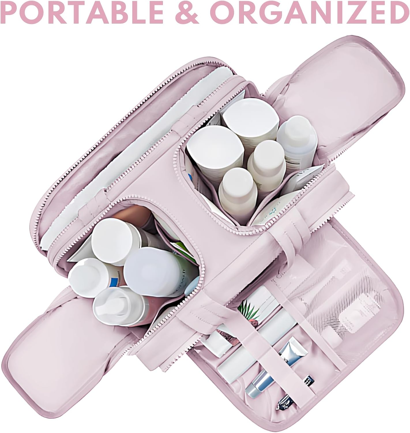 WODHMIEY Travel Toiletry Bag, Puff Large Capacity Cosmetic Bag, Spacious Toiletry Organizer for Women Travel, Waterproof PVC Lining, Wide Opening Dual Side Design, Lightweight Portable image number 6