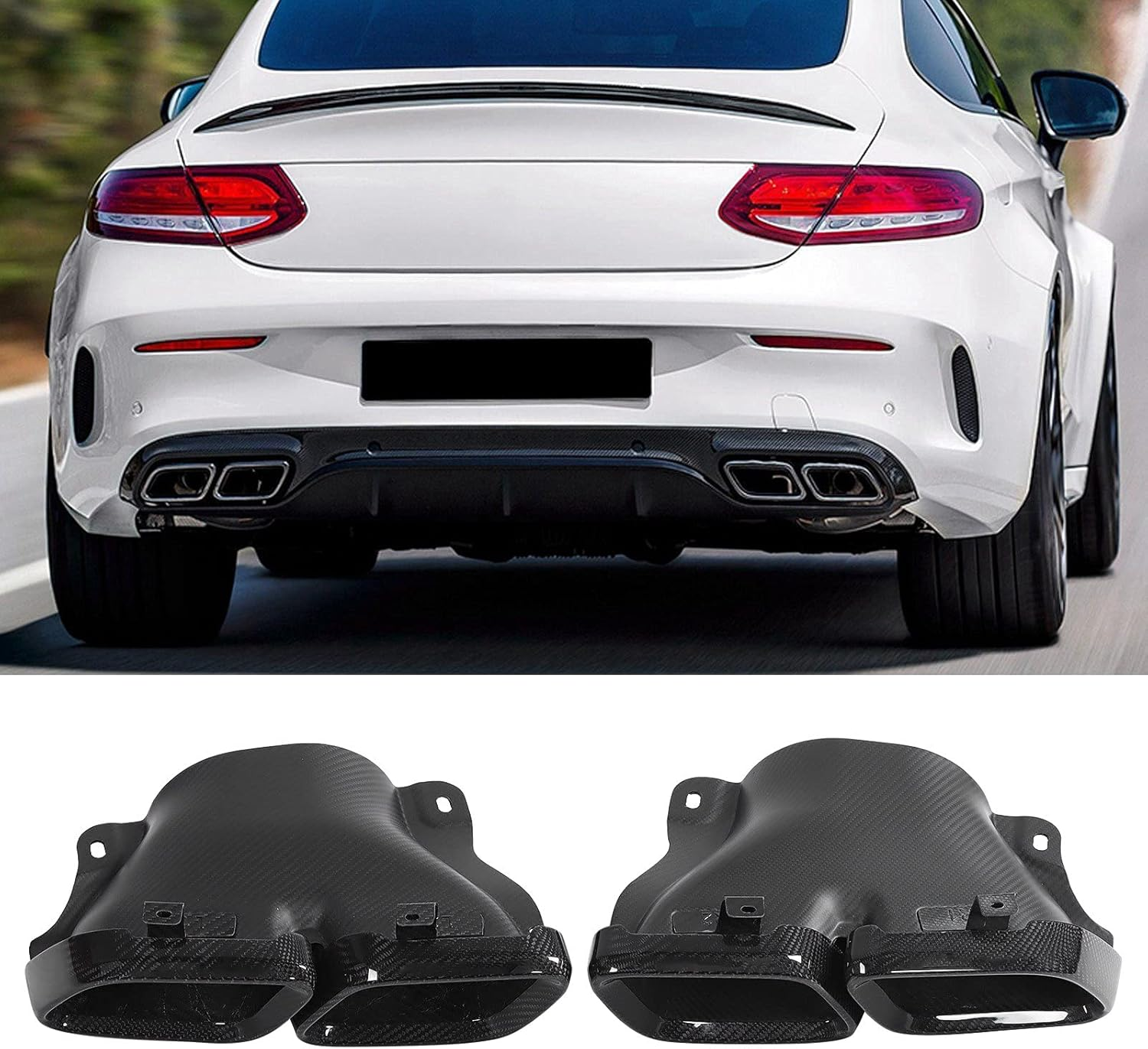 Exhaust Tips, Quad End Pipes Pair Compatible with a B C E S G AMG, Dual Outlet Muffler Tailpipe Refit Trim image number 5