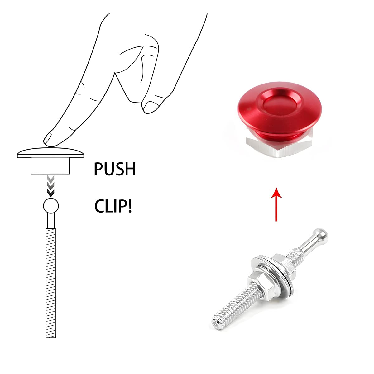 4PCS Universal Vehicle Hood Pins, Quick Release License Plate Lock Clip, Push Button Bonnet Kit, Aluminum Alloy Quick Latch Lock for Auto Bumper, Diameter 1.18 Inch Fits Most Cars (Red) image number 2