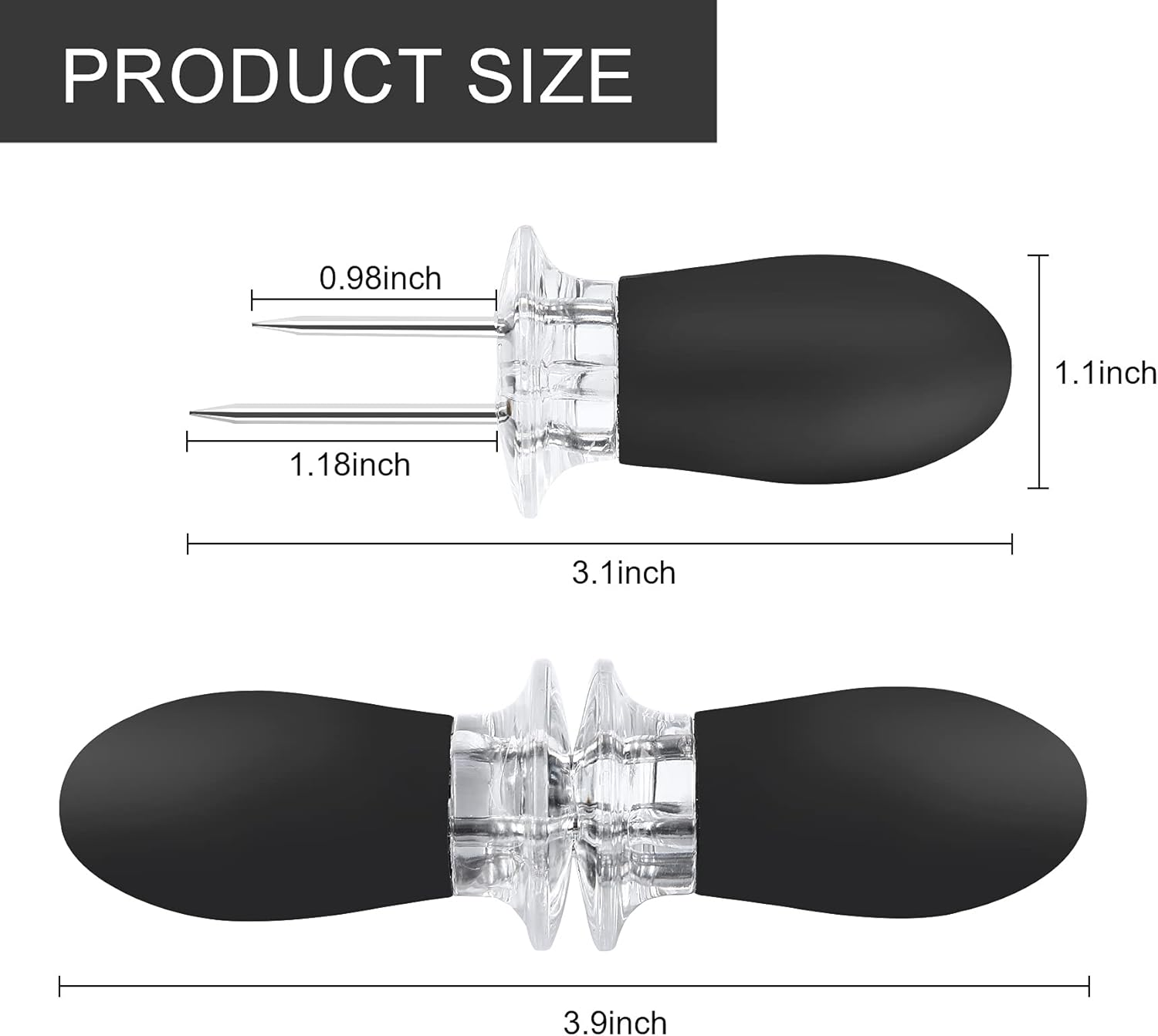 AUGSUN 18Pcs/9Pairs Black Corn Holders, Stainless Steel Corn Cob Holders Corn on the Cob BBQ Fork Skewers with Butter Spreader for Home Cooking Parties Camping image number 5