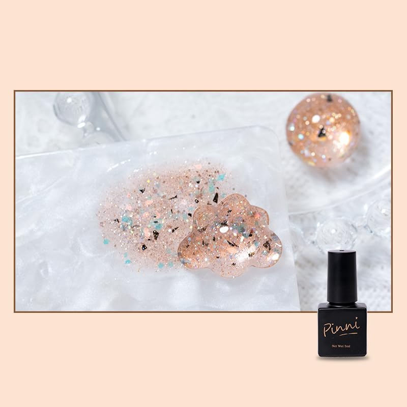 PINNI Bronze Egg Shell Gel Nail Polish Kit, Speckled Nail Polish Gel Nail Polish Sequins Glitter Semi-Permanent UV Gel Polish Shiny Gel Nail Varnish Shiny Shimmer White Gel Polish