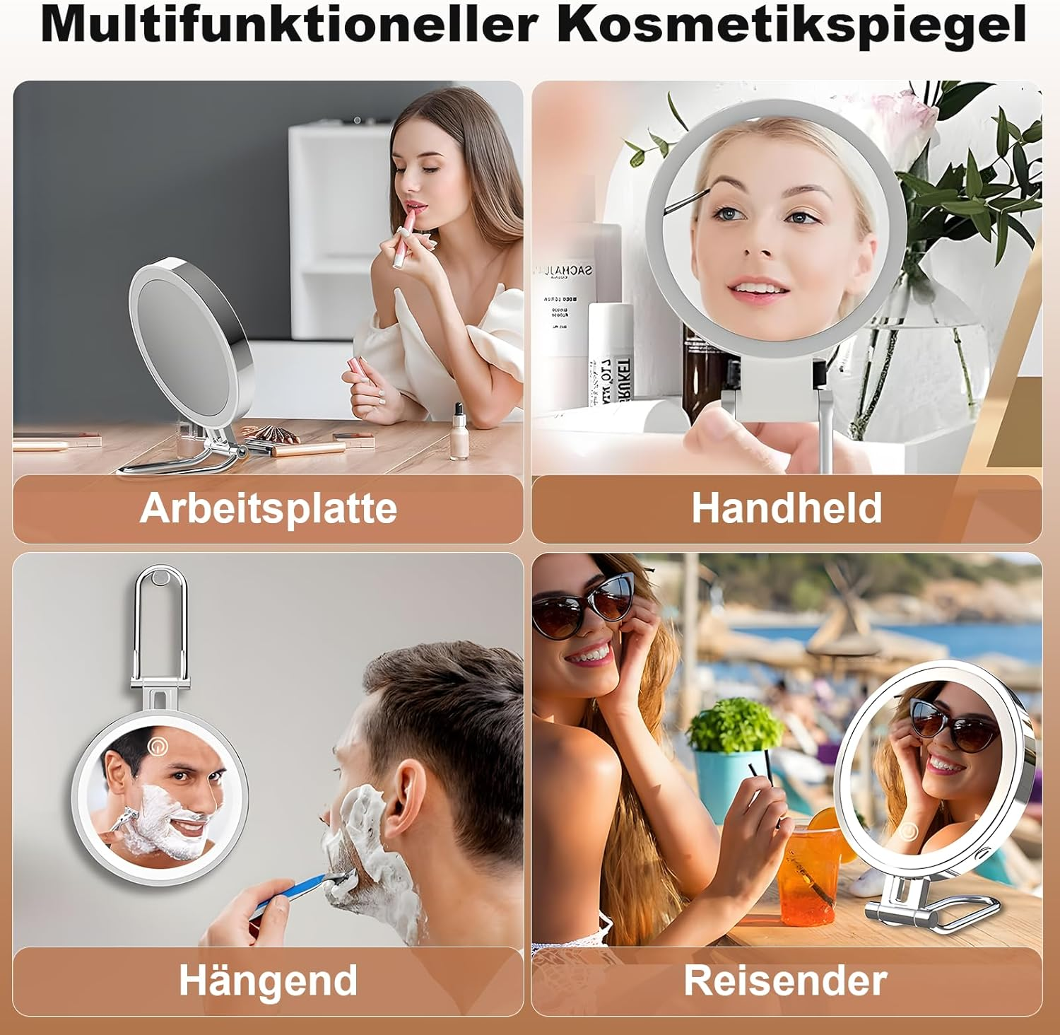 Moorstdel Cosmetic Mirror with Lighting, 1X/10X Magnifying Mirror with Light, Double Sided with 3 Colours, Magnifying Mirror, Dimmable LED, Foldable Cosmetic Mirror, White image number 6