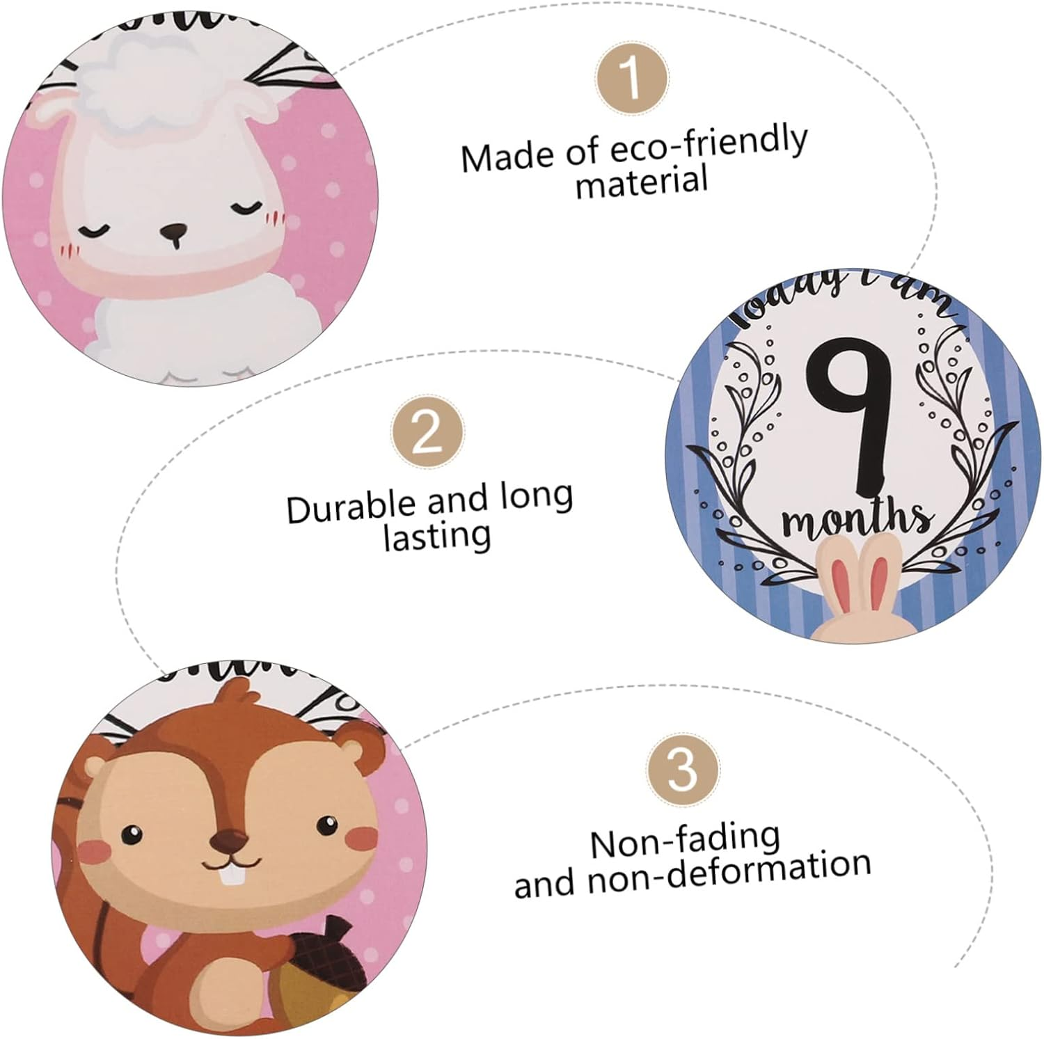 12Pcs Animal Monthly Cards Milestone Cards Growth Recording for Commemorative Occasions image number 1