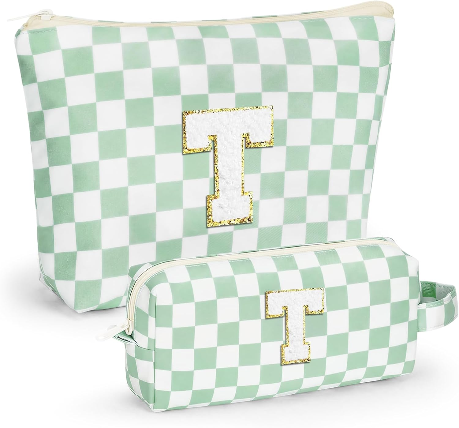 LIAN Initial Makeup Bag Set Checkered Makeup Bag Personalized Cosmetic Bags Makeup Travel Bag 10 11 12 13 14 16 18 Years Old Birthday Gifts for Women Teen Girl Gifts Trendy Stuff(Pink-C)