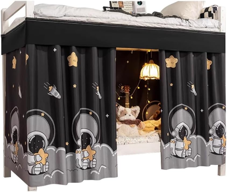 Bottom Bunk Bed Curtains Sheer Privacy Cloth Underbed Curtains for Low Loft Bed Twin, 2 Panels, Light Blue Dinosaur