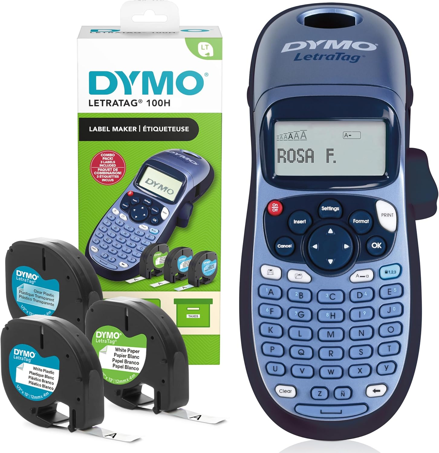 Dymo Letratag LT-100H Label Maker Starter Kit | Handheld Label Printer Machine | with Plastic, Paper & Clear Label Tape | Ideal for Office or Home image number 2
