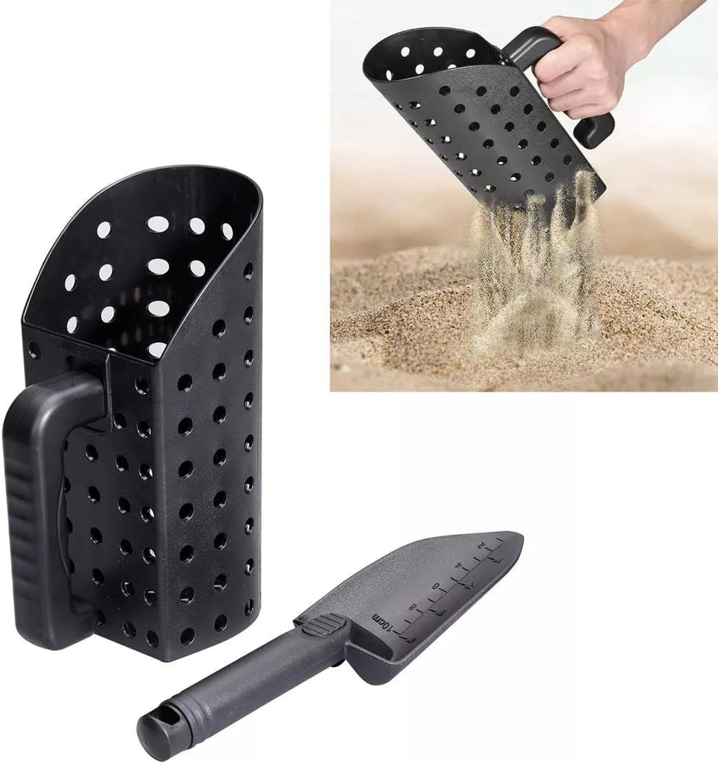 AIMALL Metal Detector Sand Scoop and Shovel Set &ndash; Heavy-Duty Plastic Beach Sand Sifter Tool with Detachable Handle, Ergonomic Grip, 10.82In Shovel, 9.84In Scoop