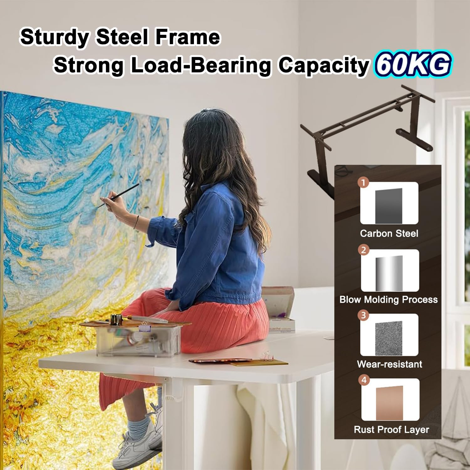 CKIKH Electric Standing Desk Adjustable Height Sit and Stand Desk Home Office Desk Ergonomic Workstation Computer Desk for Office Gaming Strong Capacity (White01, 120CM)