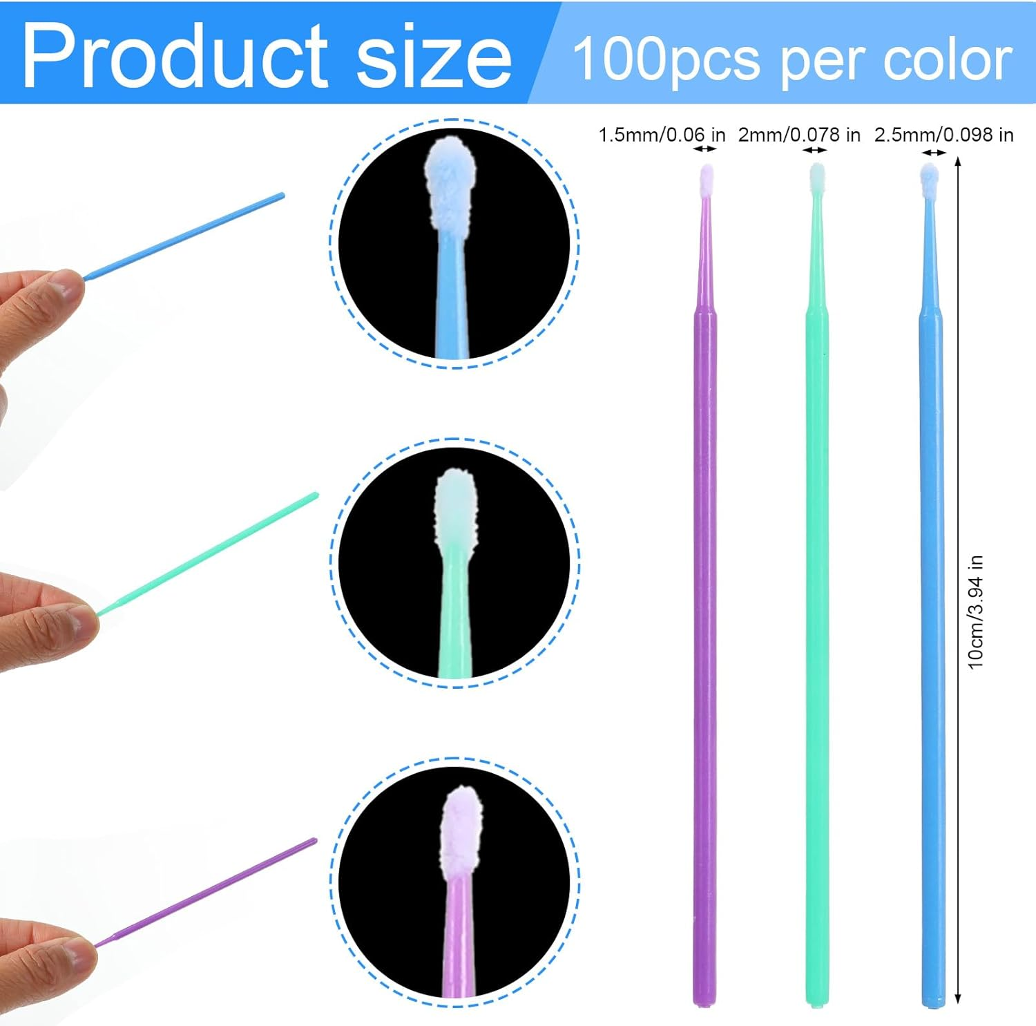 300 Pcs Micro Applicator Brush,Microbrush Applicators for Automotive Paint Chip Repair,Disposable Micro Applicators,3 Different Sizes Disposable Paints Brushes(1.5Mm,2Mm,2.5Mm) image number 5