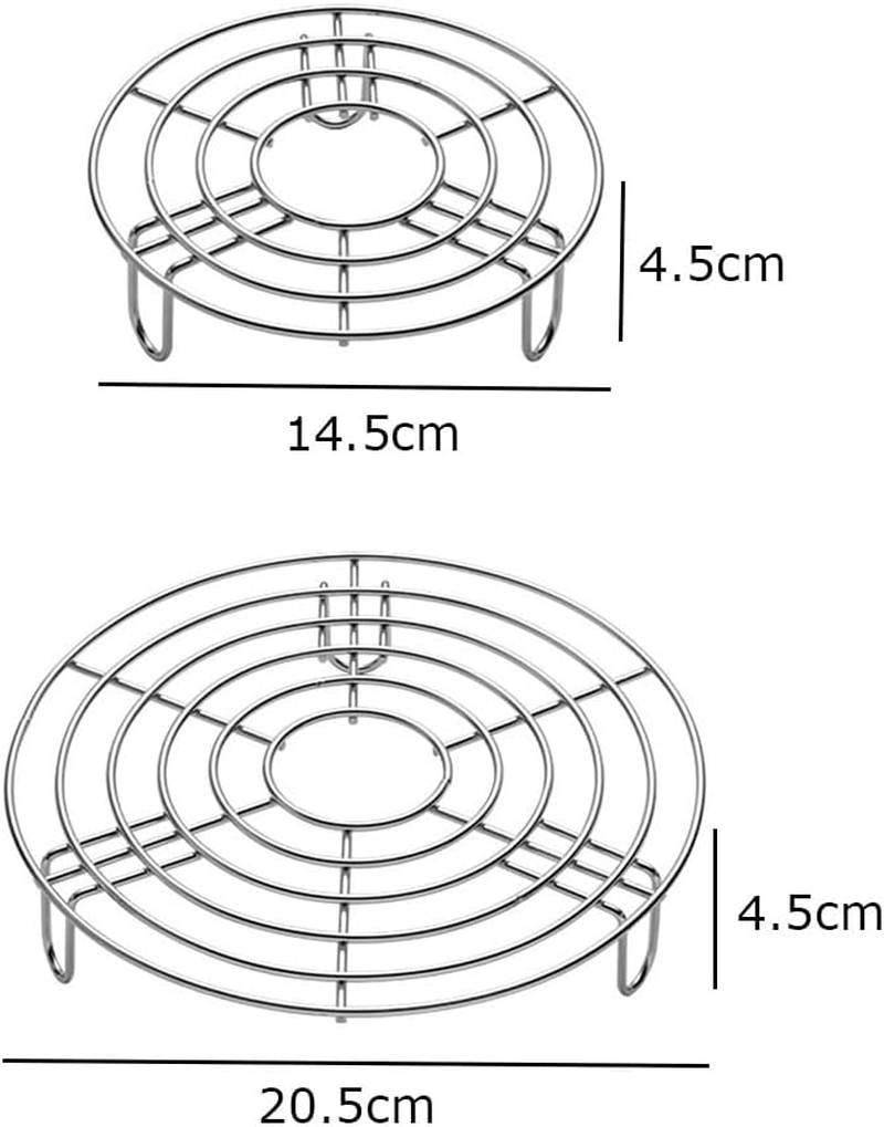 2 Pcs round Steam Rack, Tall Trivet Rack Stand Microwave Rack Tray, Stainless Steel Roasting Rack Multi-Purpose Cooking Cooling Racks Stand Steaming, Pressure Cooker round Cake Pan Oven(20.5Cm,14.5Cm)