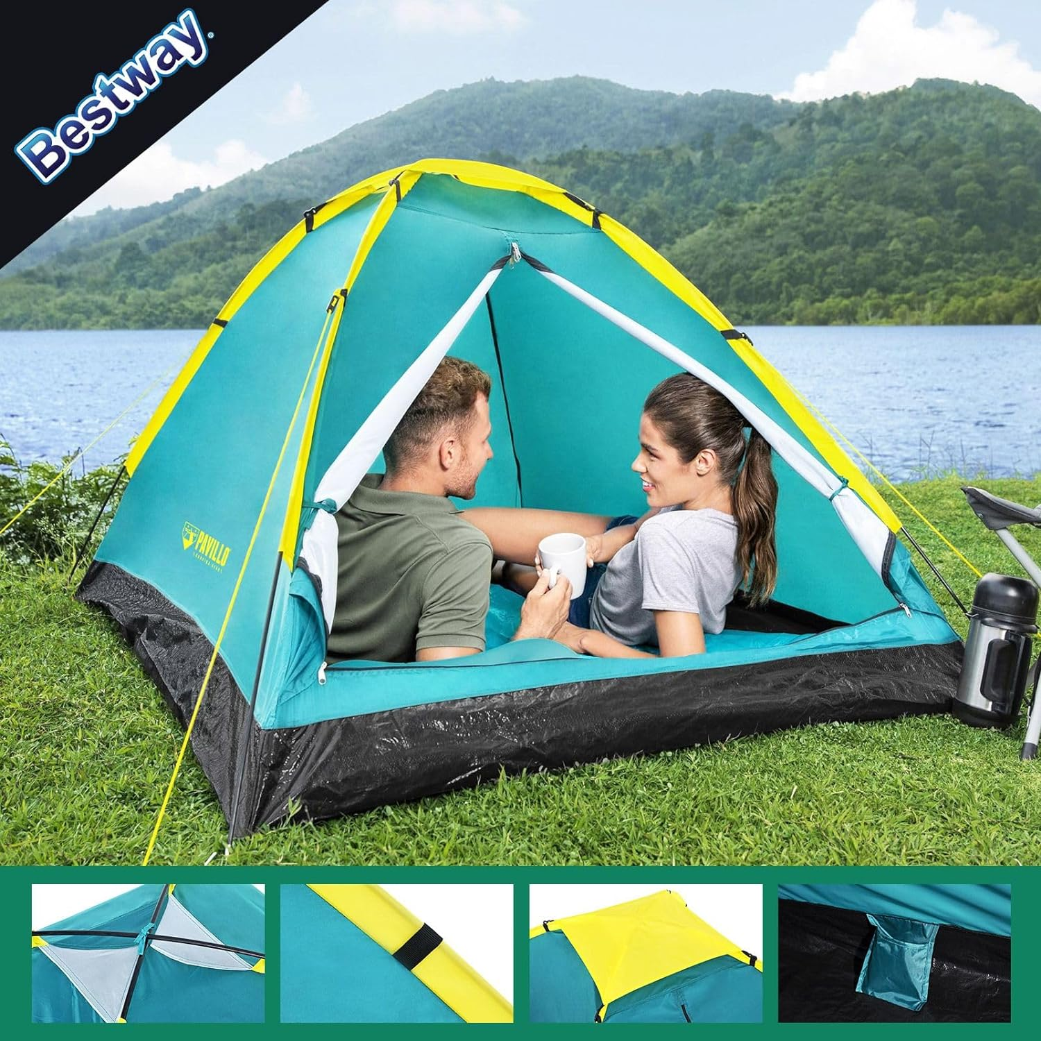 Pop up Camping Tent for 3 Person Auto Outdoor Gear Hiking Equipment Beach Family image number 4