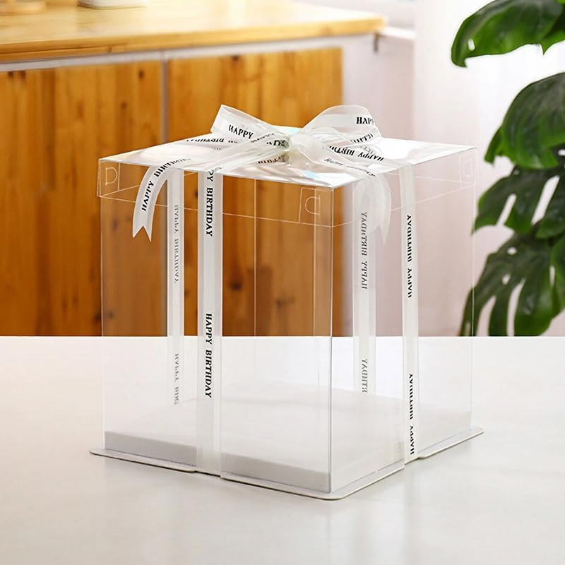 20 PCS Clear Treat Box Box Portable Cake Display Transparent Birthday Cake, Durable PET and White Card Material, Food-Safe and Easy to Clean image number 3