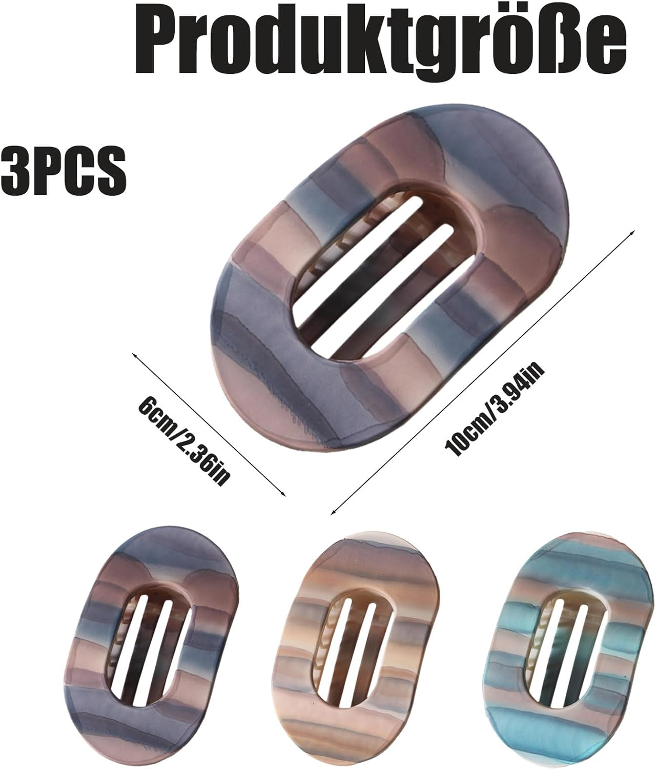 Pack of 3 Flat Hair Clips, Flat Hair Clips, Flat Hair Clips, Elegant Hair Clips, Ideal for Everyday Life, Sports, Driving and Lying, Flat Claw Clip Hair Clip for Girls and Women image number 3