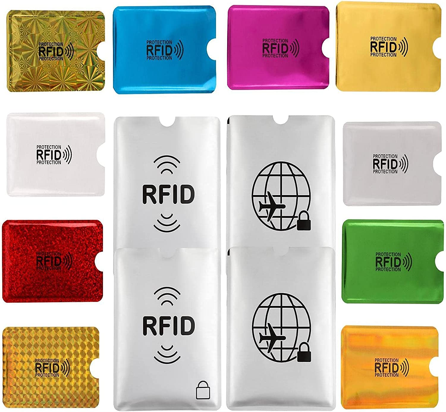 16 RFID Blocking Sleeves Set (10 Credit Card Holders & 4 Passport Protectors) Identity Theft Protection Secure Sleeves Set.Waterproof Aluminum Foil Slim Design Easily into Your Wallet, Blue, image number 2