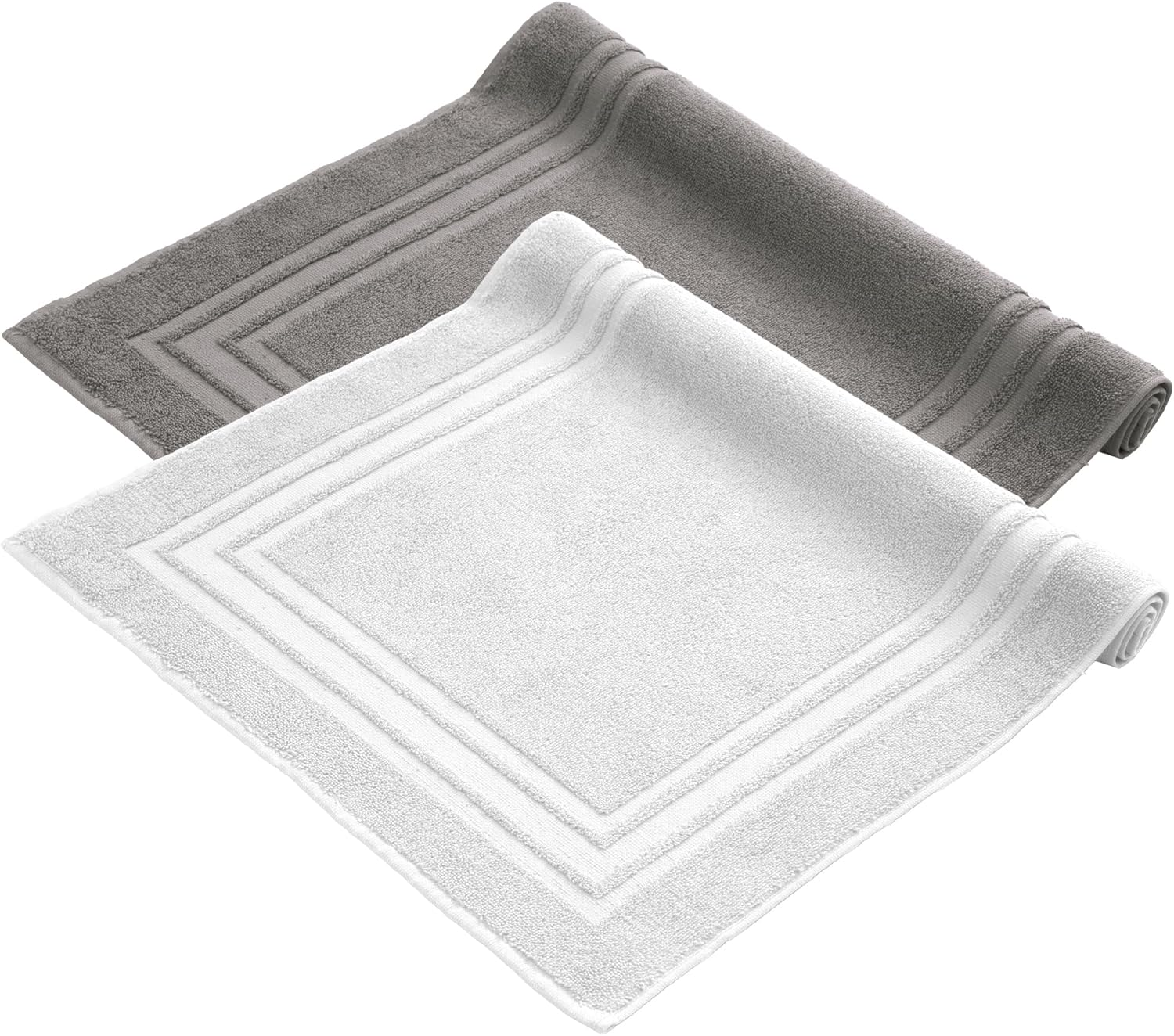 Komfortec Bath Mat Set, 2 Pieces, Terry Cloth Shower Mat, Washable Shower Mat & Bath Mat, 600 G/M&sup2; & 100% Cotton, Absorbent & Quick Drying, 50 X 70 Cm, White