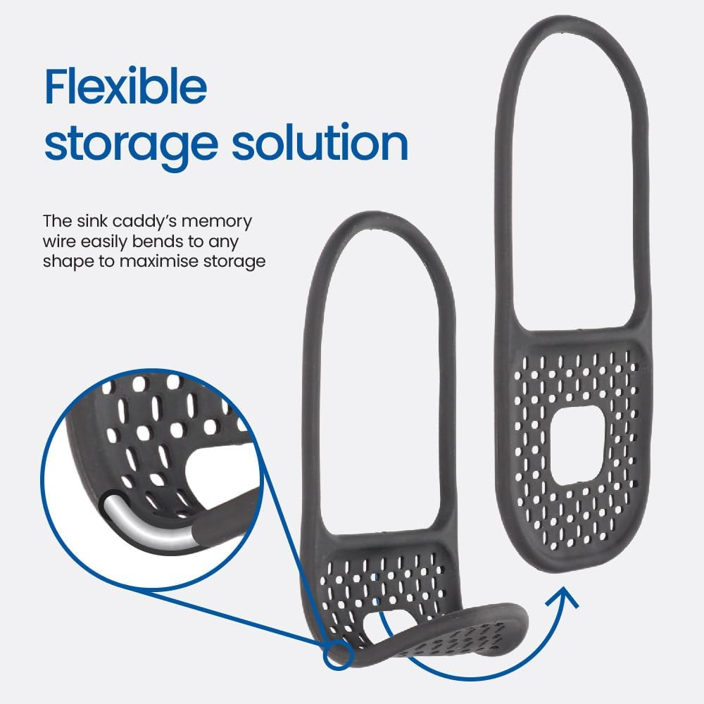 White Magic Adjustable Sink Caddy, Grey &ndash; Flexible Memory Wire Design, Rust-Free Silicone, Holds Sponges & Brushes, Easy to Clean, Compact & Durable for Kitchen Organisation image number 6