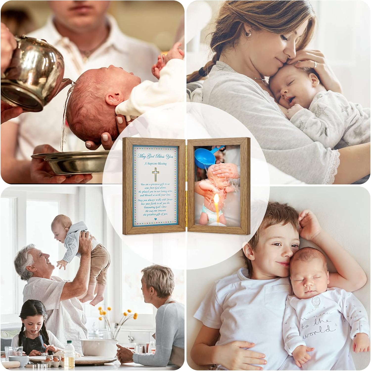 Yakucho Baptism Gifts for Boys - Baby Boy Baptism Picture Frame, Double Frame with Glass, 5.3" X 7.3" image number 1