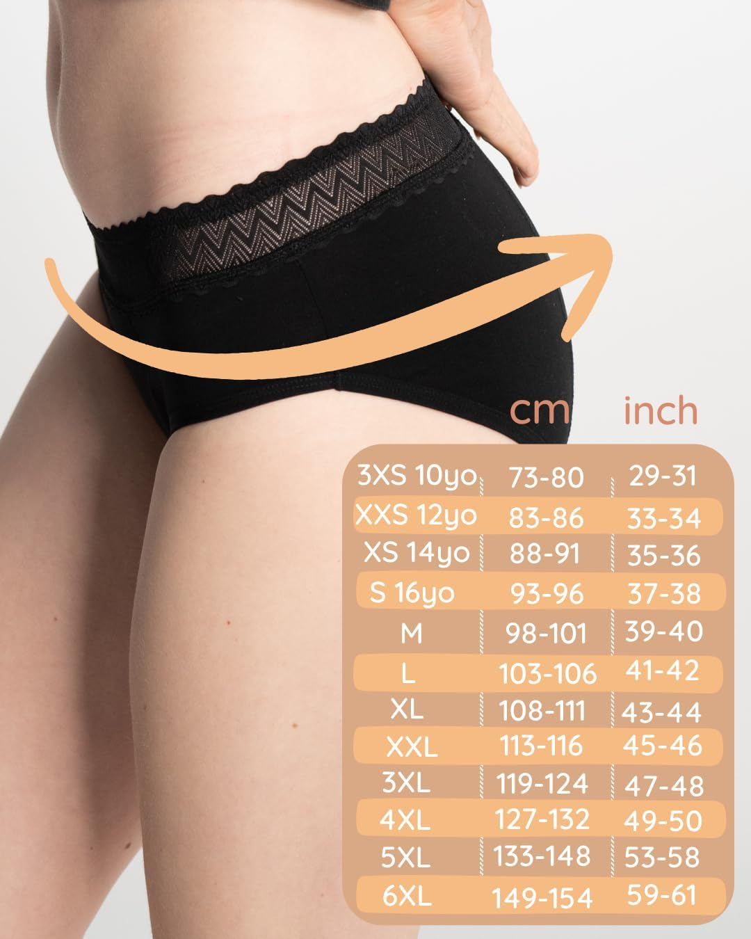 Noblood Period Underwear = 2-3 Tampons - Washable - Cotton - Ecological - Menstruation - Underwear for the Period - Period Briefs - Absorbent - Girls Women - XXS / 3XL image number 5